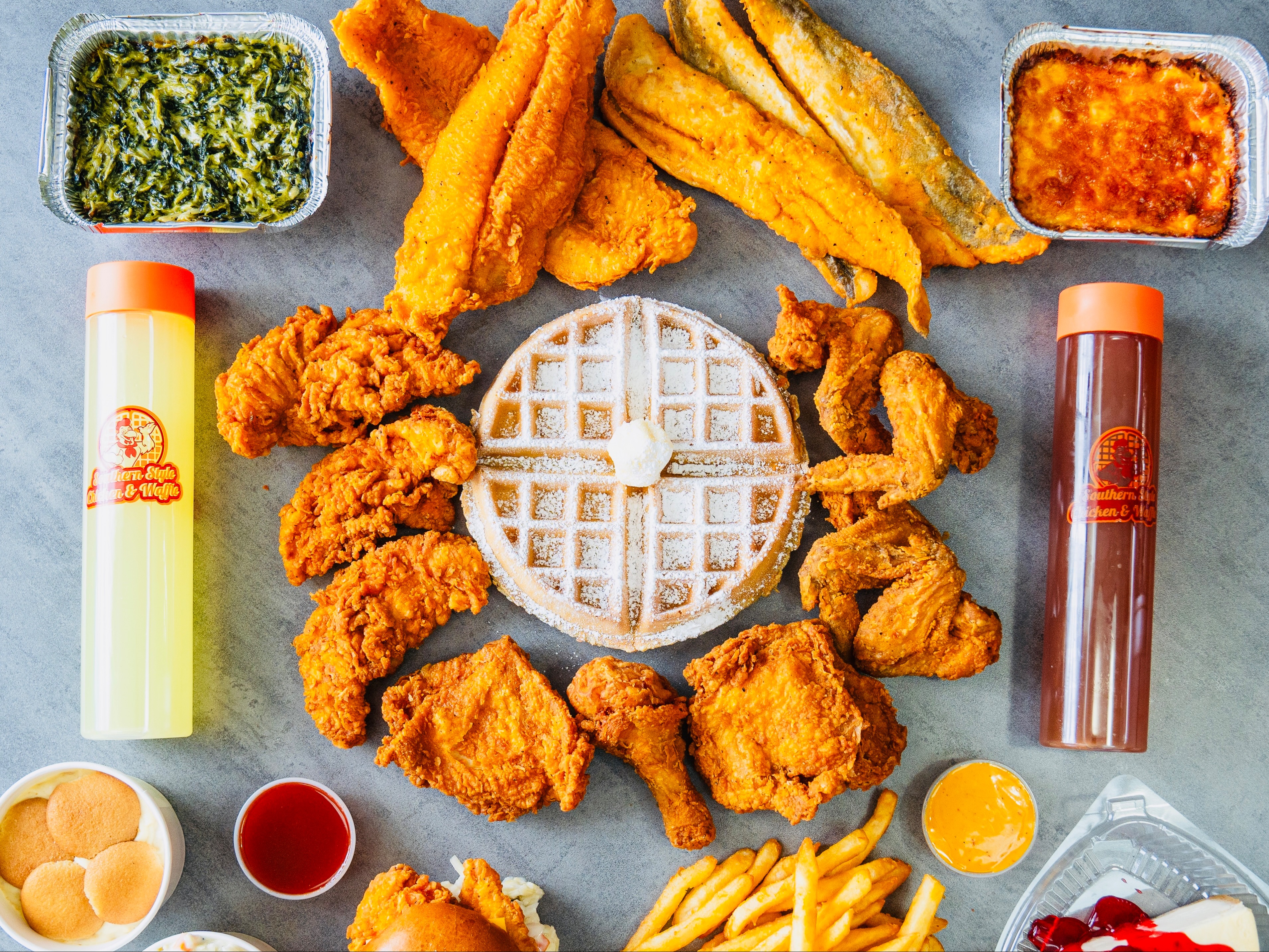 2 Pcs Chicken & 2 Pcs Whiting W/ 1 Side.