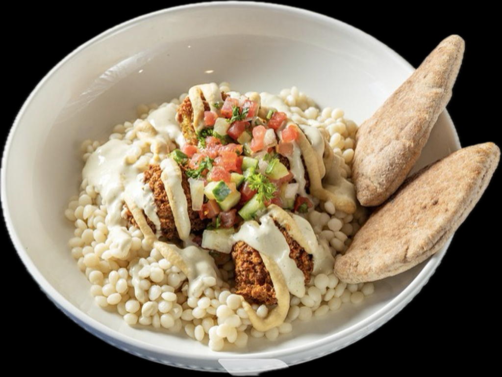 Traditional Chick Pea Falafel: Choice Of Base, Israeli Salad, Hummus, Tahini Dressing, Chick Peas, 1/2 Pita