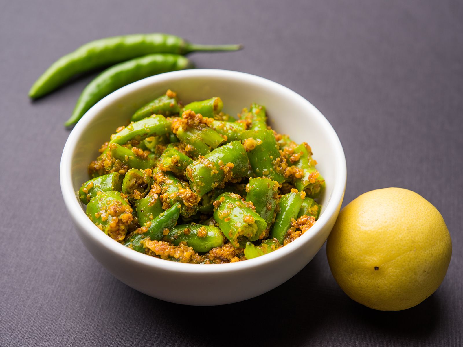 FRESH WHOLE GREEN CHILLI PICKLE.