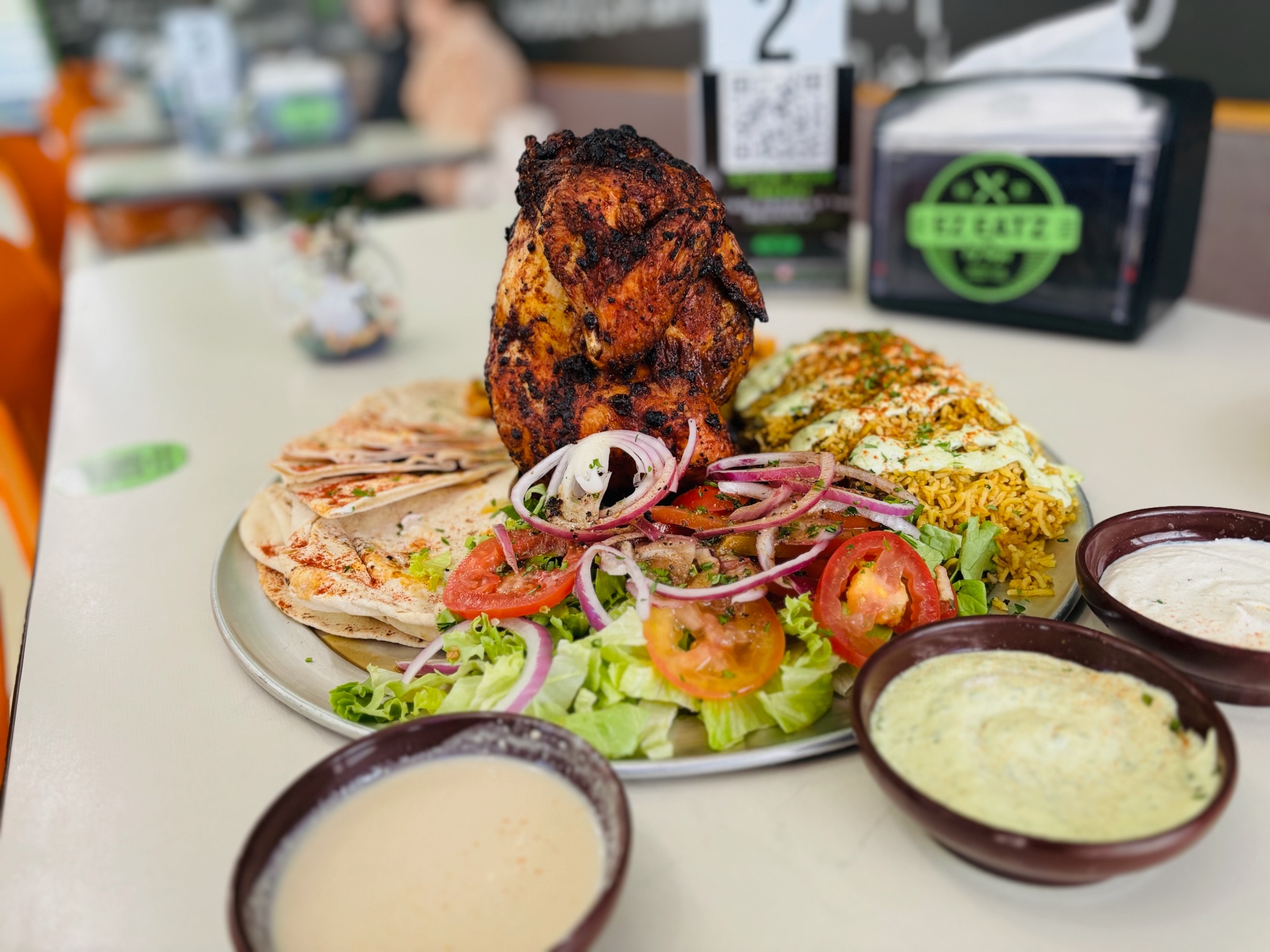 Roasted whole chicken.