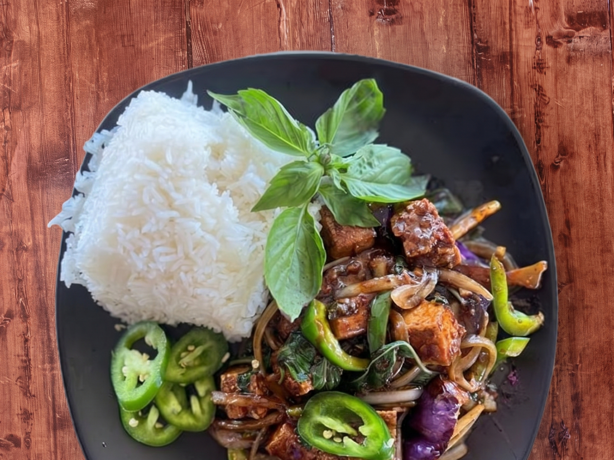 C. Eggplant Chicken Basil White Rice.