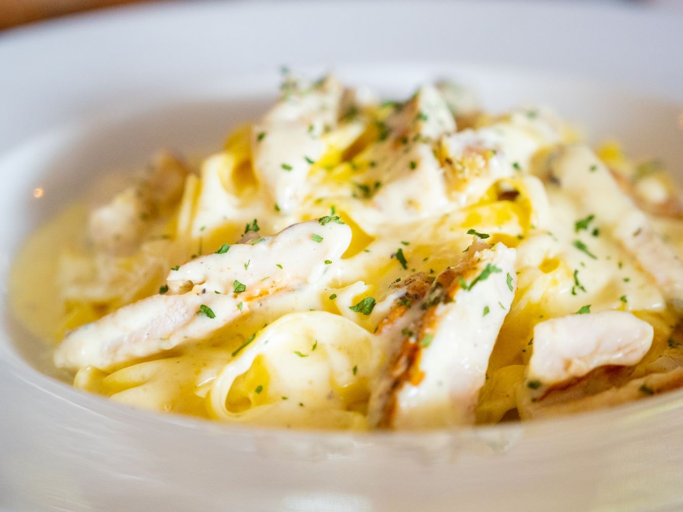 Fettuccine Alfredo with chicken.