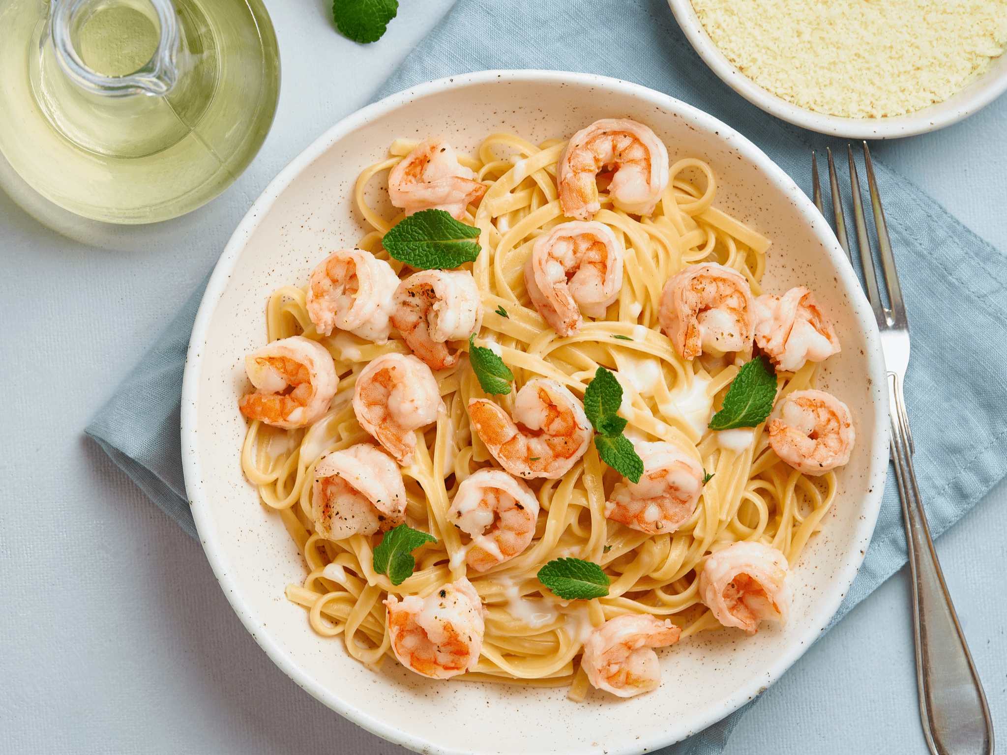 Fettuccine Alfredo w/ Shrimp