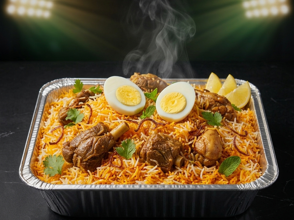 Med 1/2 Tray Goat Biryani.