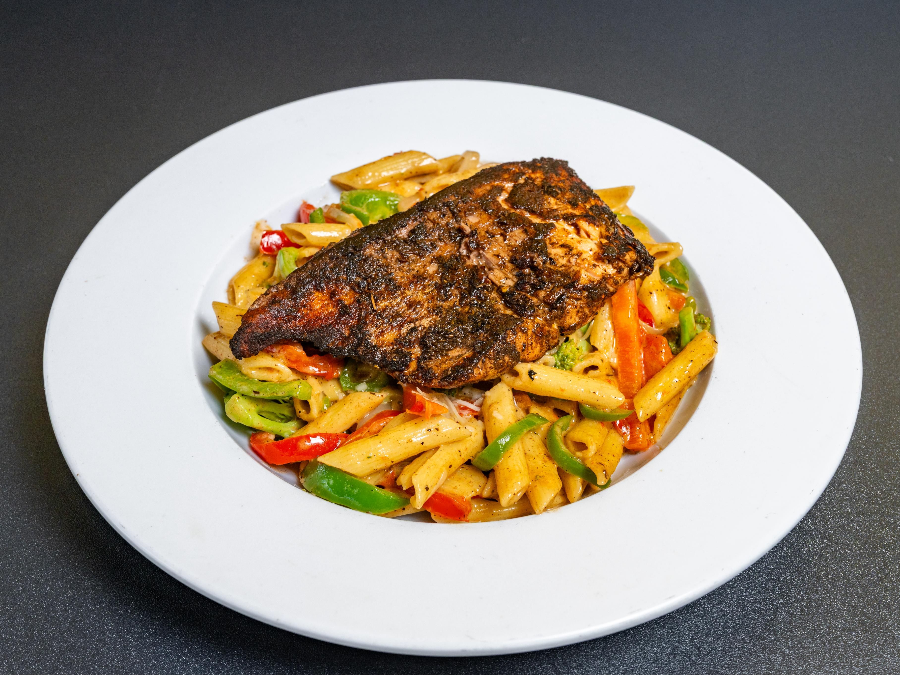 Jerk Salmon Pasta.