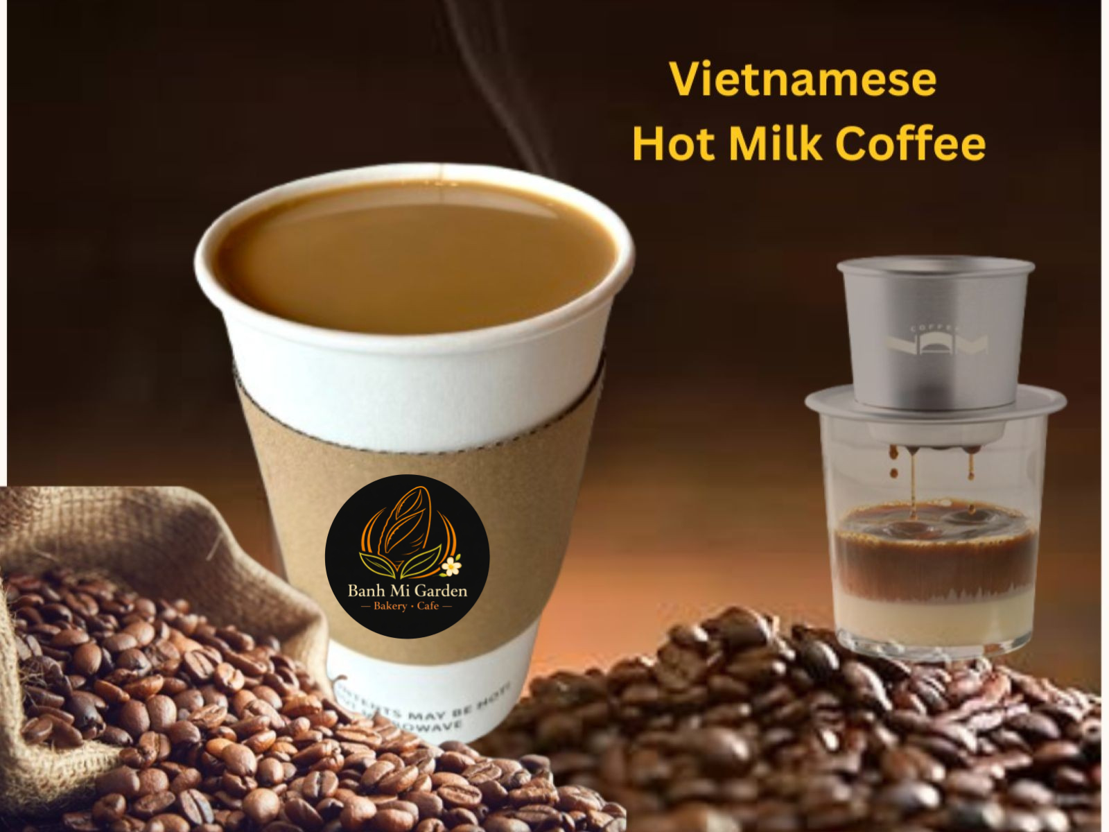 Hot Vietnamese Milk Coffee 16oz - Cà Phê Sữa Nóng *Contains Caffeine*.