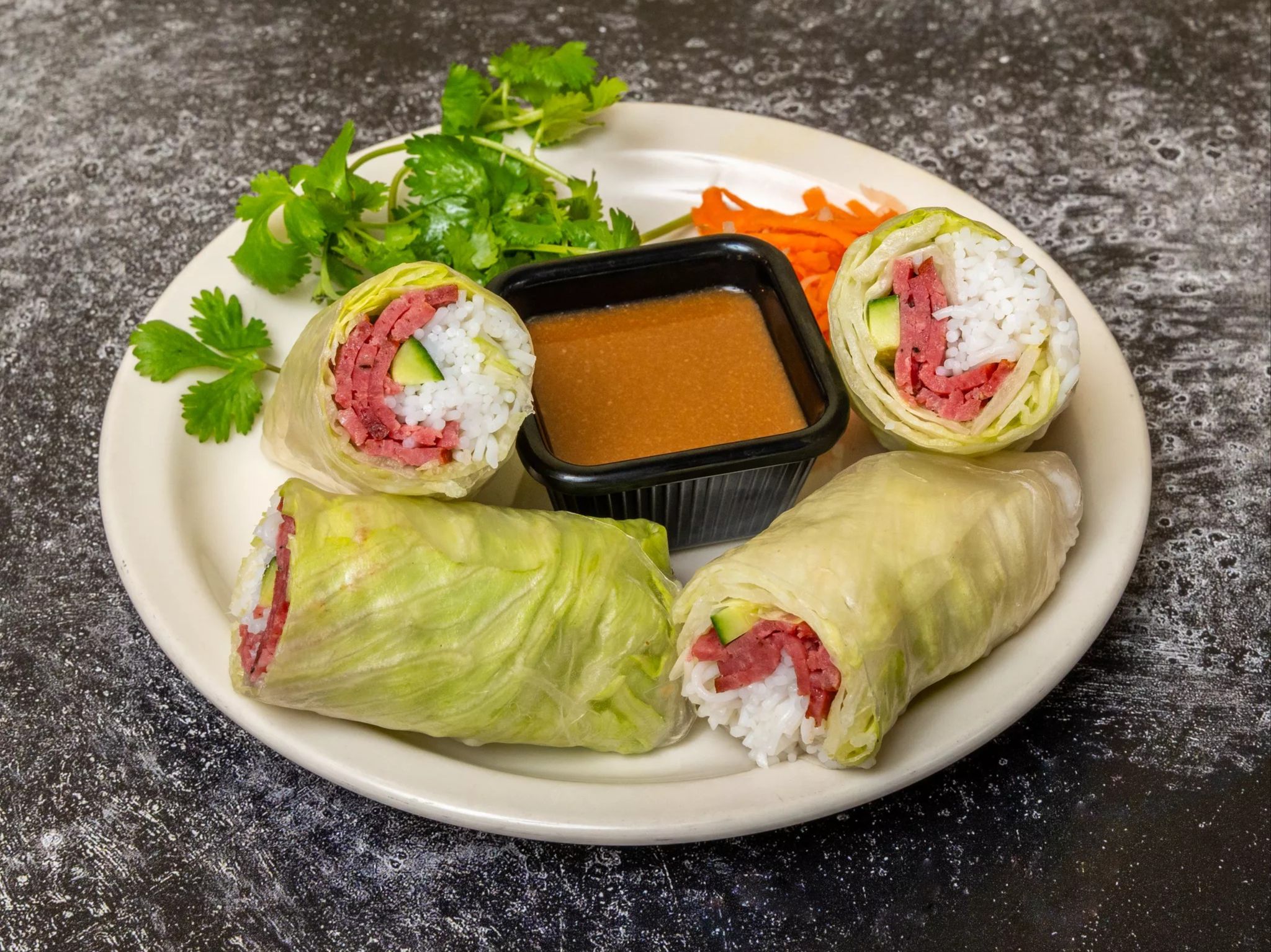 101. Salad Rolls Asian Sweet & Sour Pork.