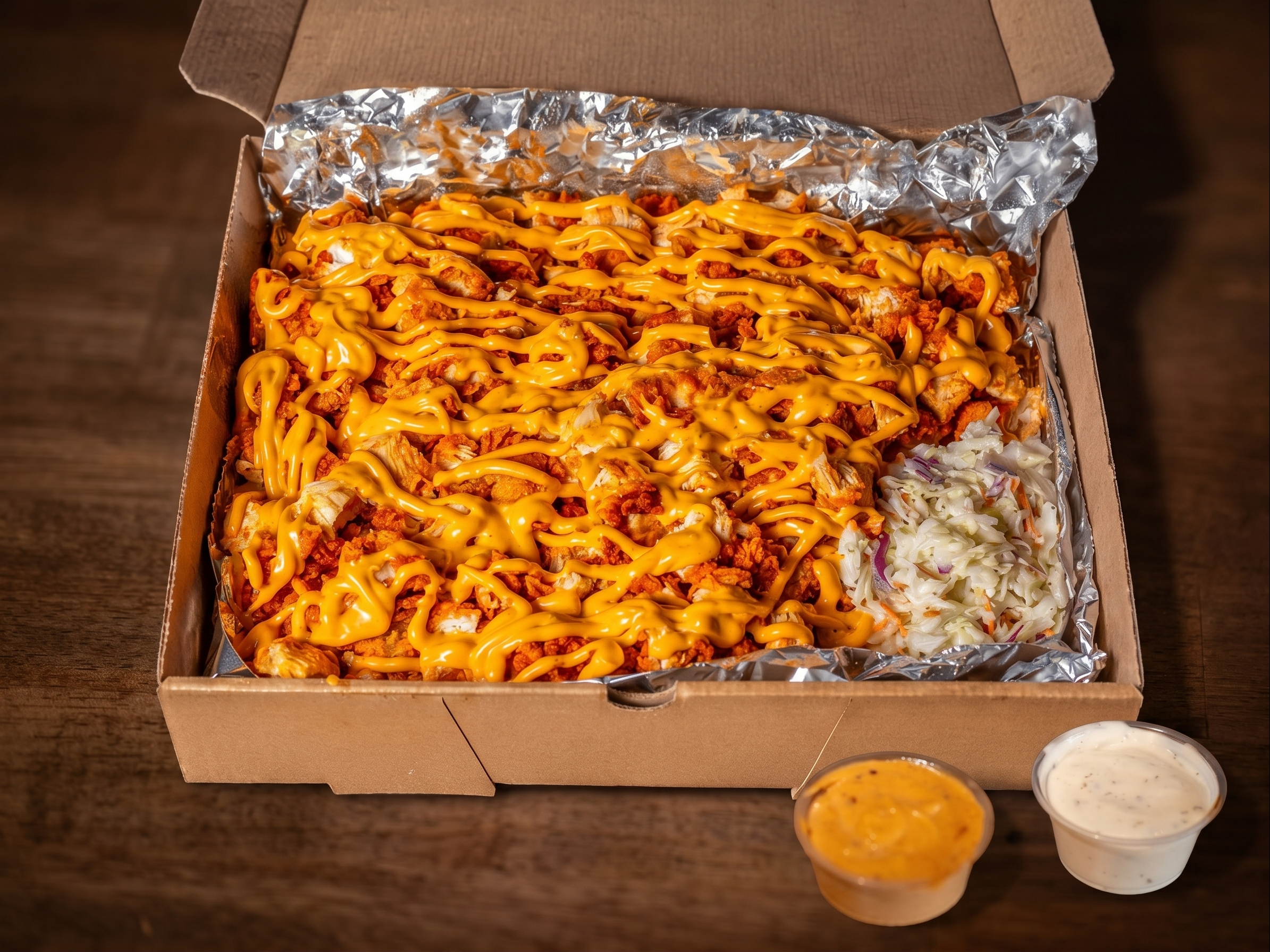 Mac N Cheese Family Box (Tray Of Loaded Mac N Half Fries).