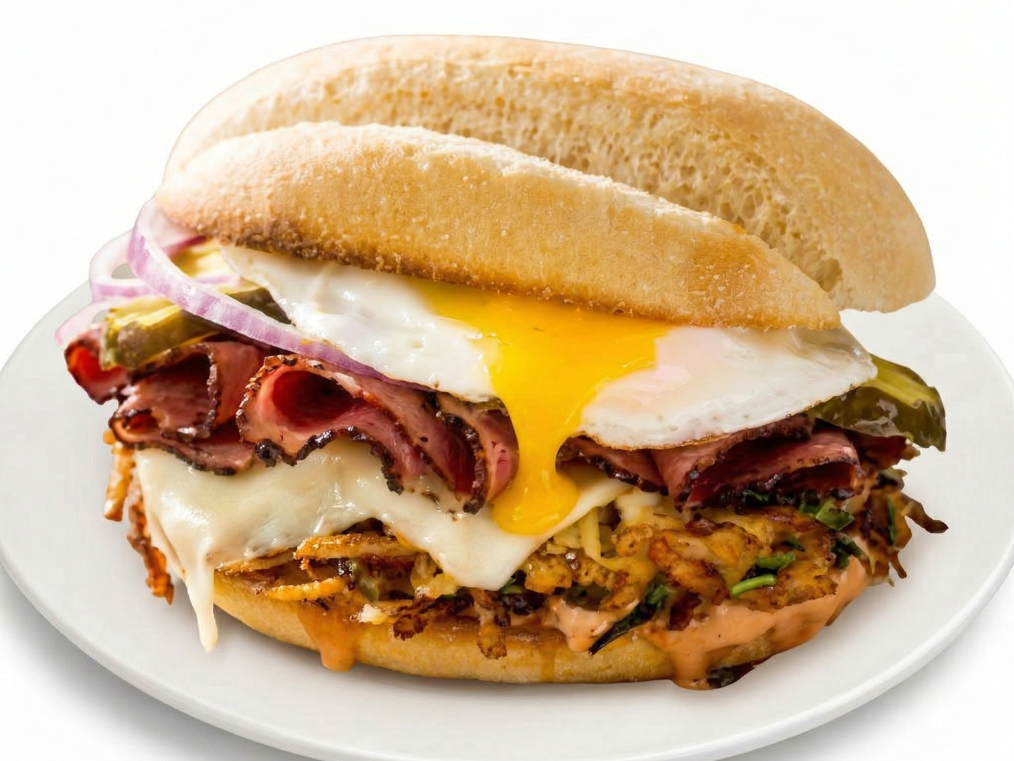 Pastrami With Egg And Cheese On Bagel.