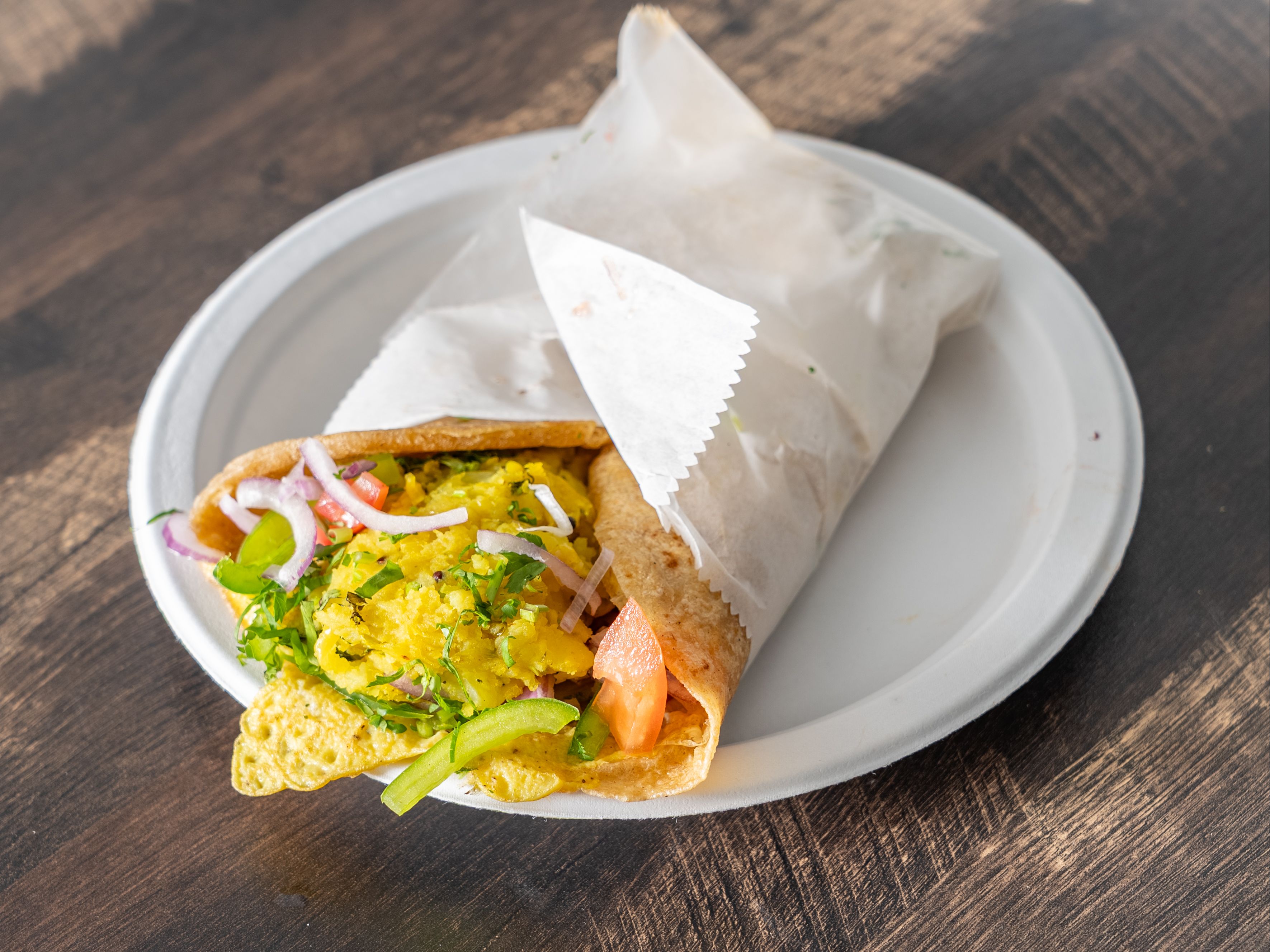 Egg Potato Masala Roll.