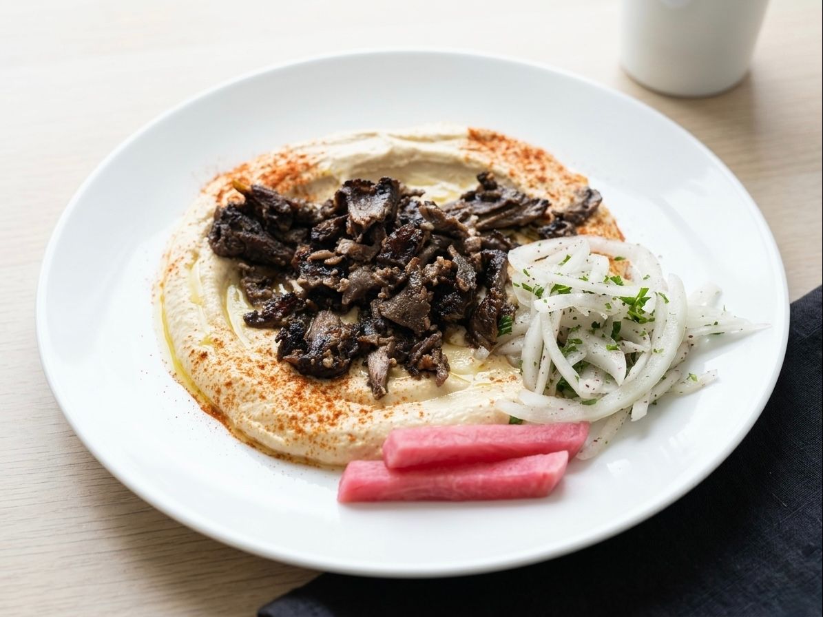 Hummus with Lamb Shawarma.