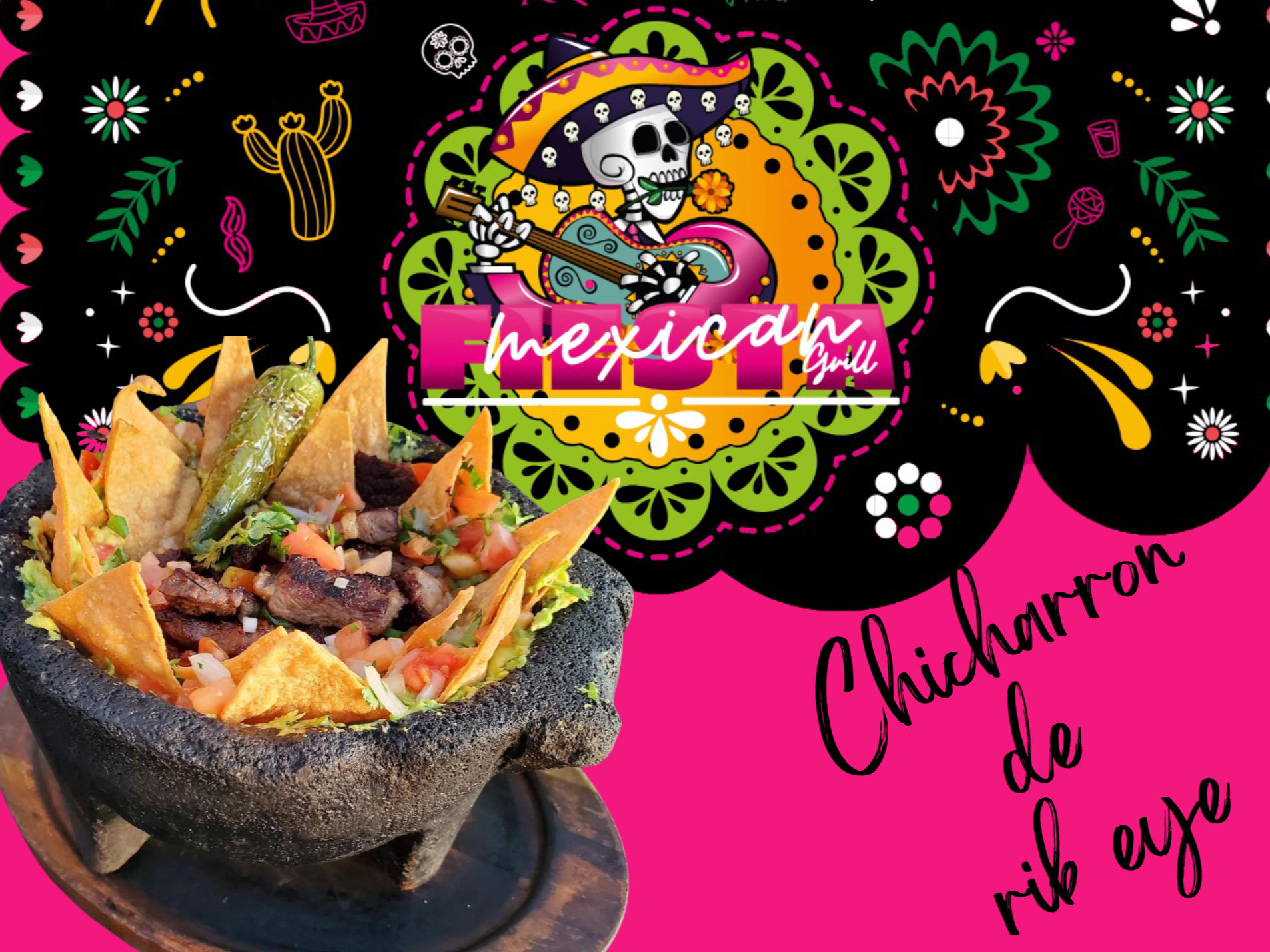 GUACA W/ RIB-EYE CHICHARRON.