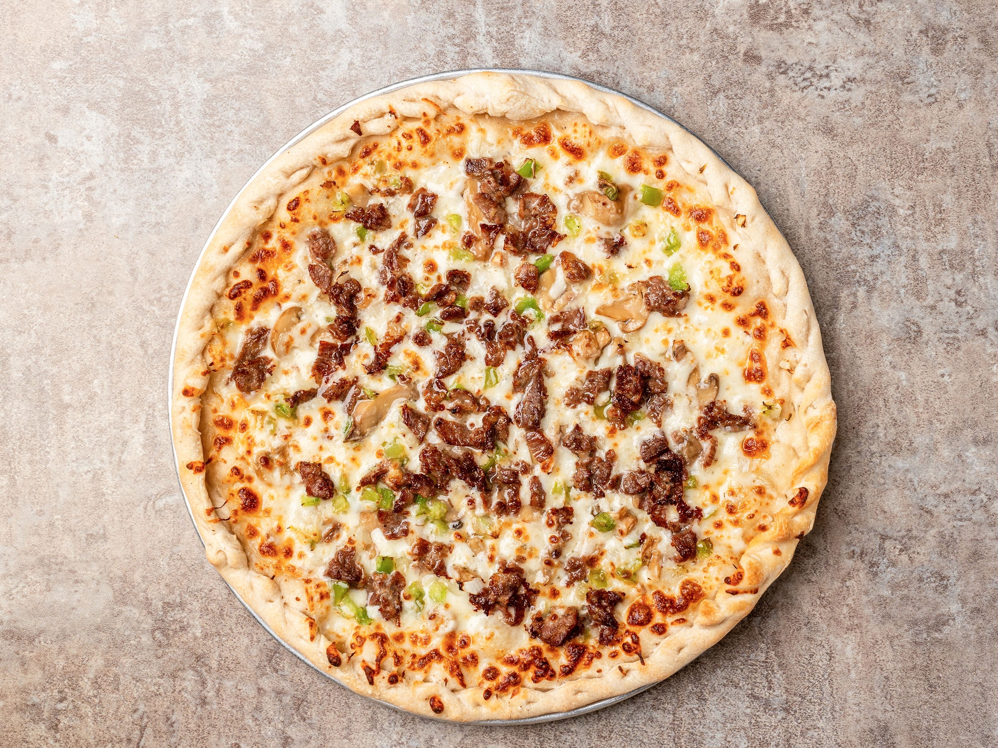 Mini Philly Cheese Steak Pizza.