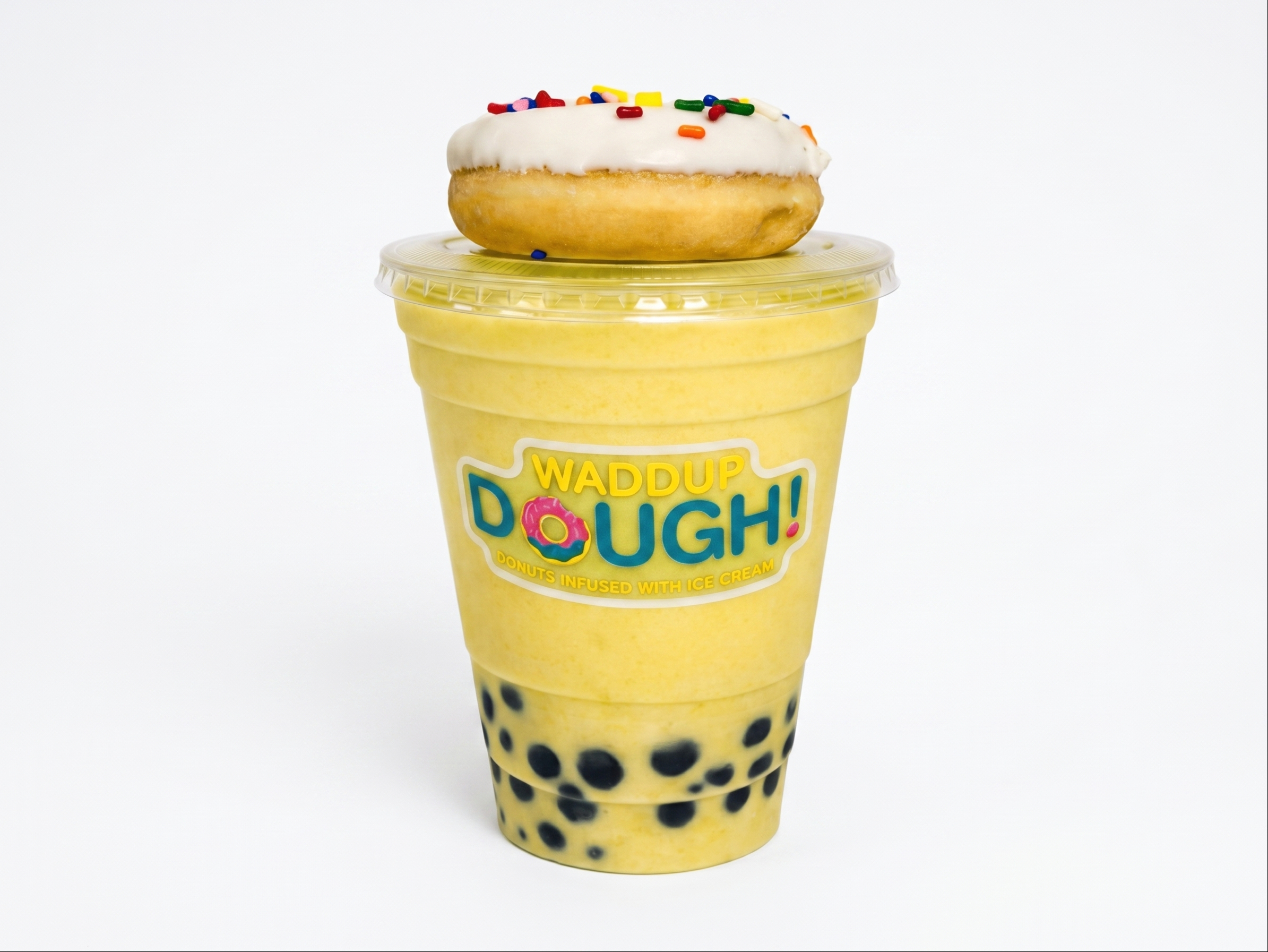 Pineapple Shake w/ Boba + Donut.