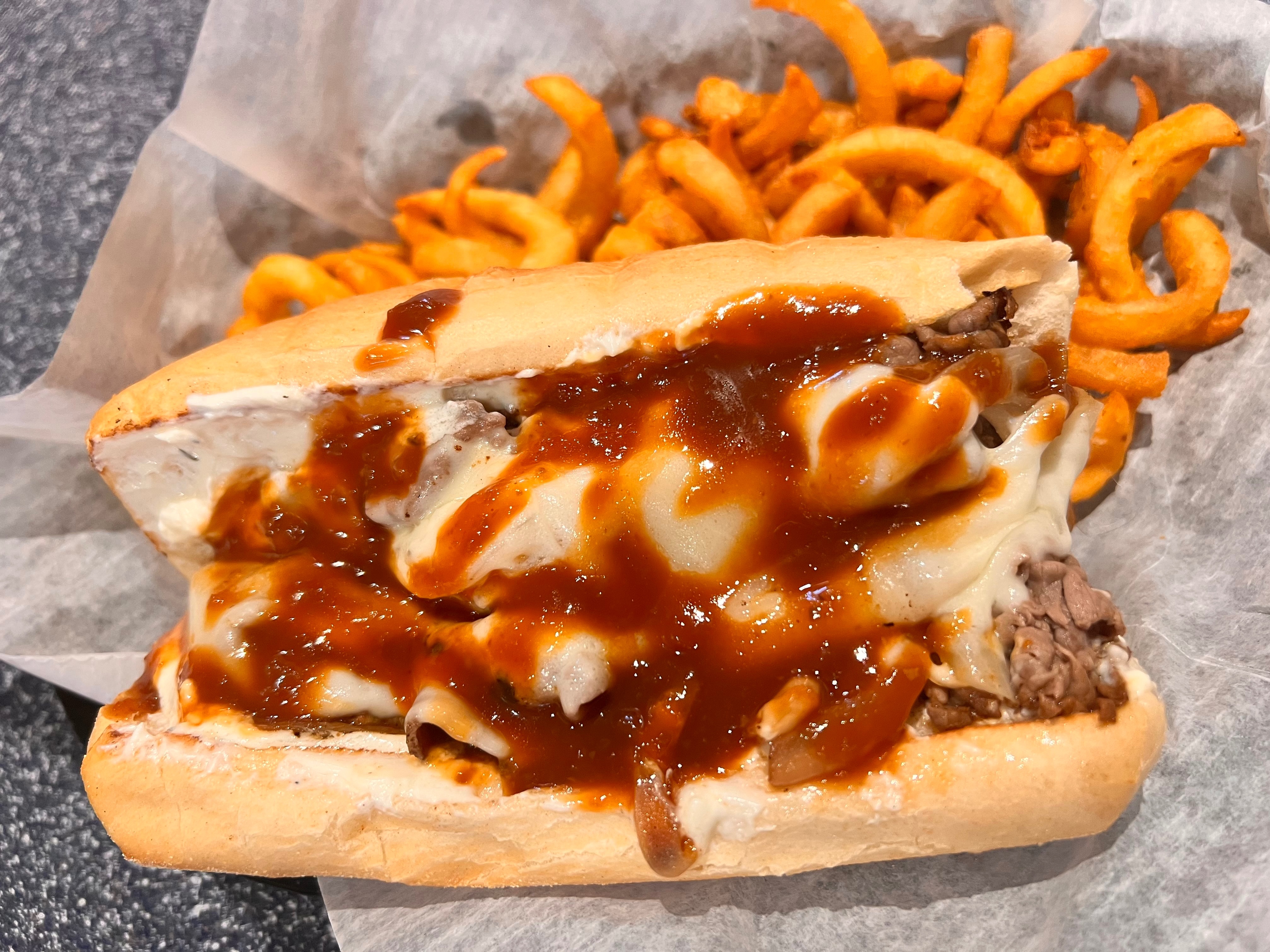 Roast Beef Grinder Curly Fry Combo.