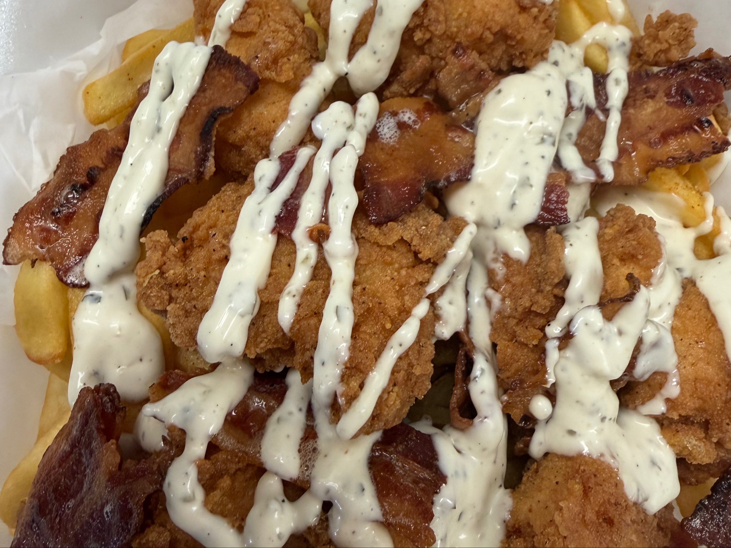 Loaded Fries or Rice Chicken Bacon Ranch.