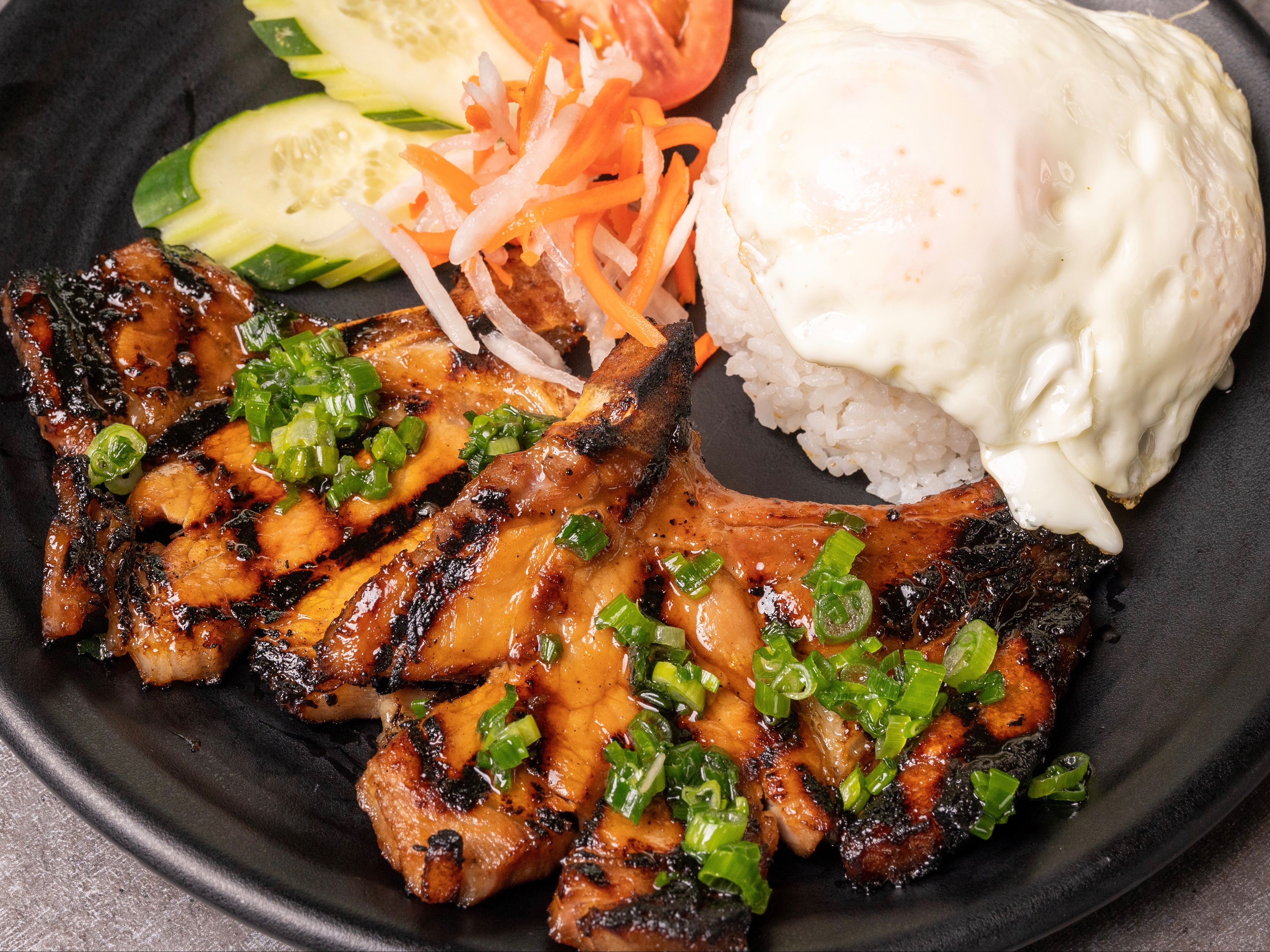 Grilled Porkchop Rice Egg.