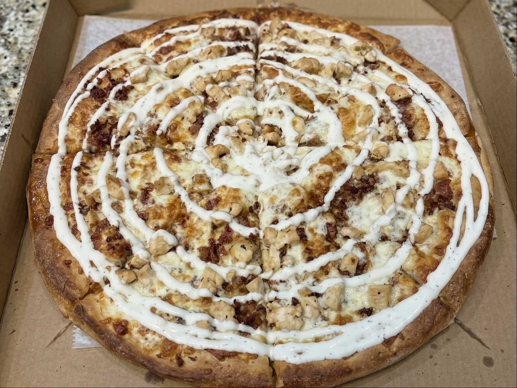 Chicken Ranch Pizza.