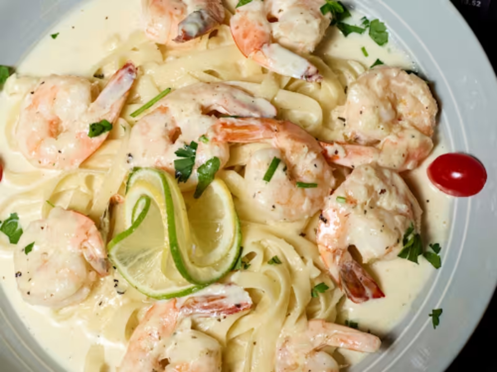 Shrimp Scampi over Fettuccine.