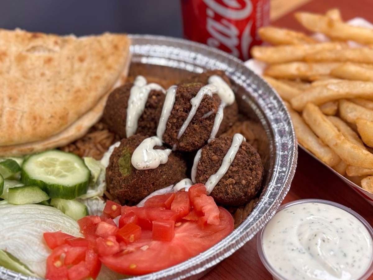 Falafel Over Rice Meal.