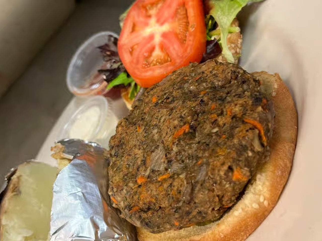 Black Bean & Roasted Almond Burger.
