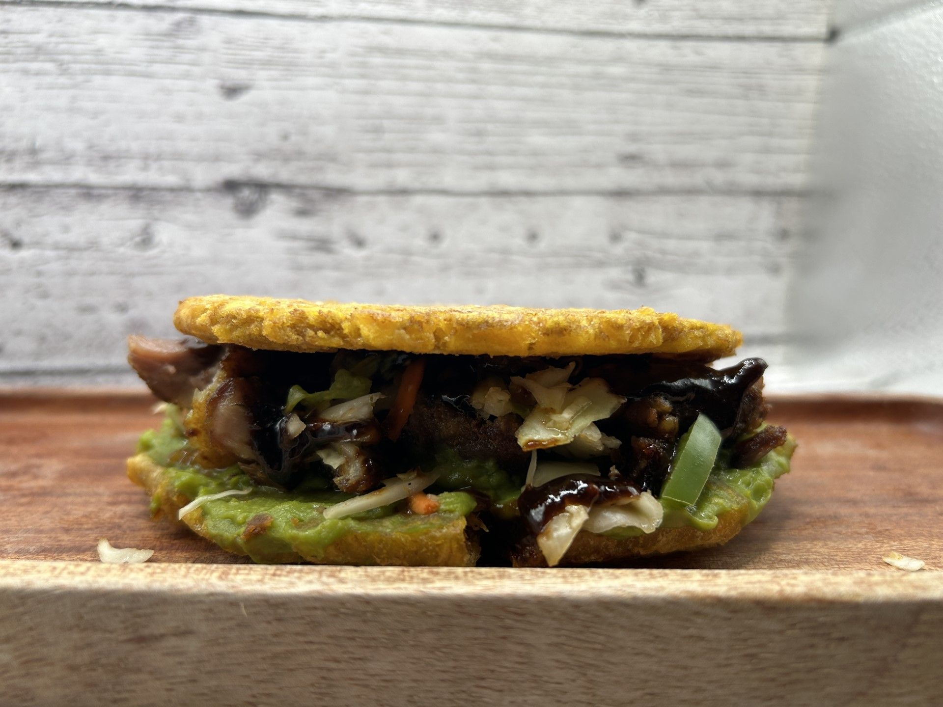 HONEY BBQ PORK PLANTAIN SANDWICH.