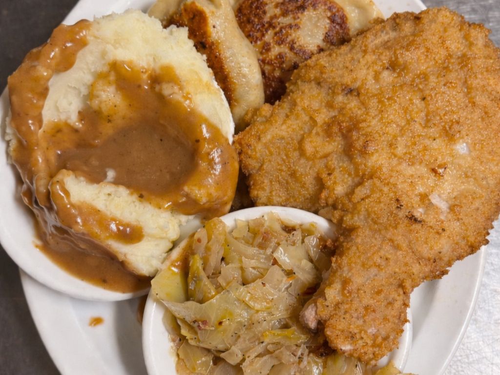 Pork Chop & Pierogi.