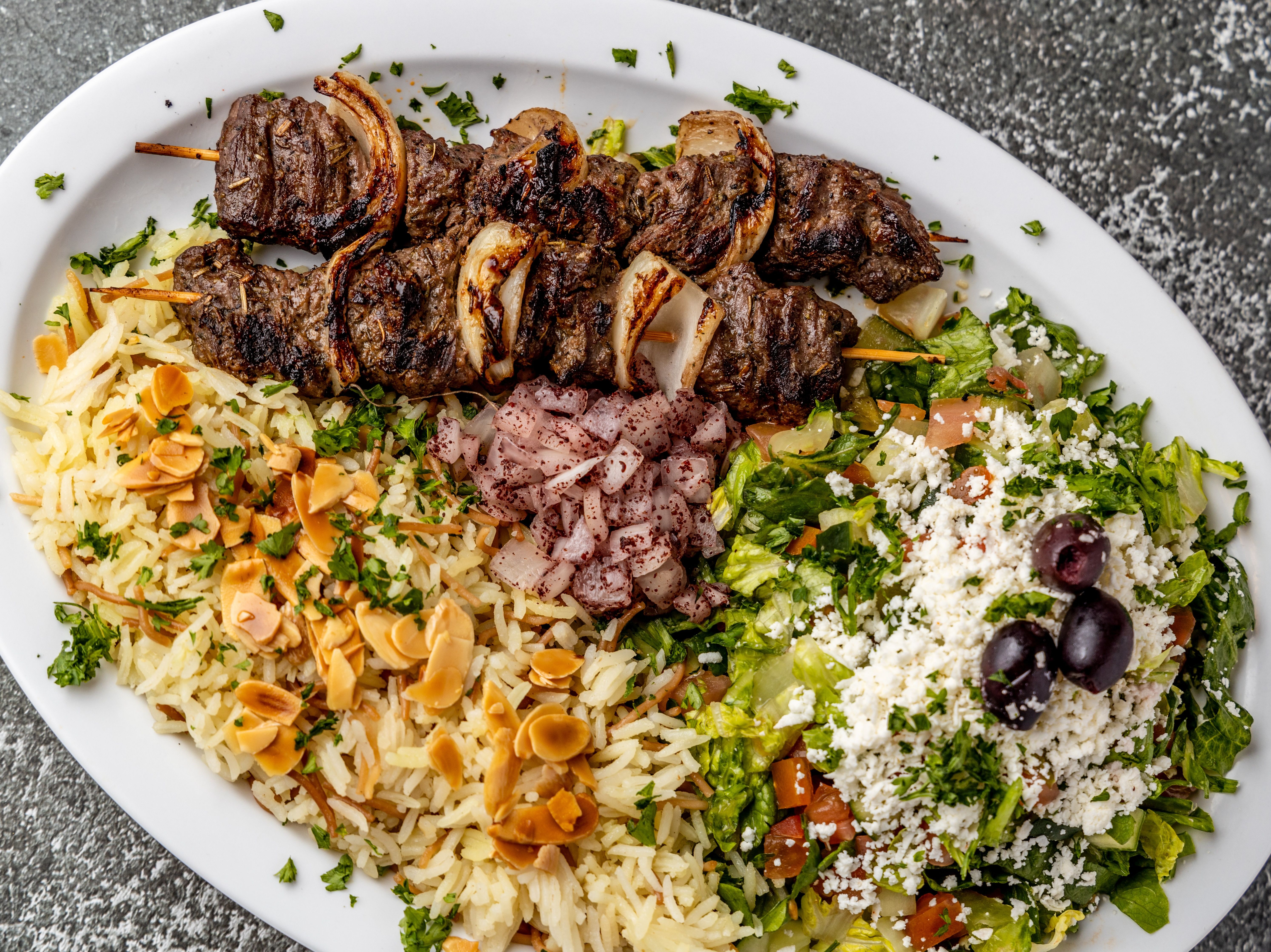 Beef Kabob Platter.