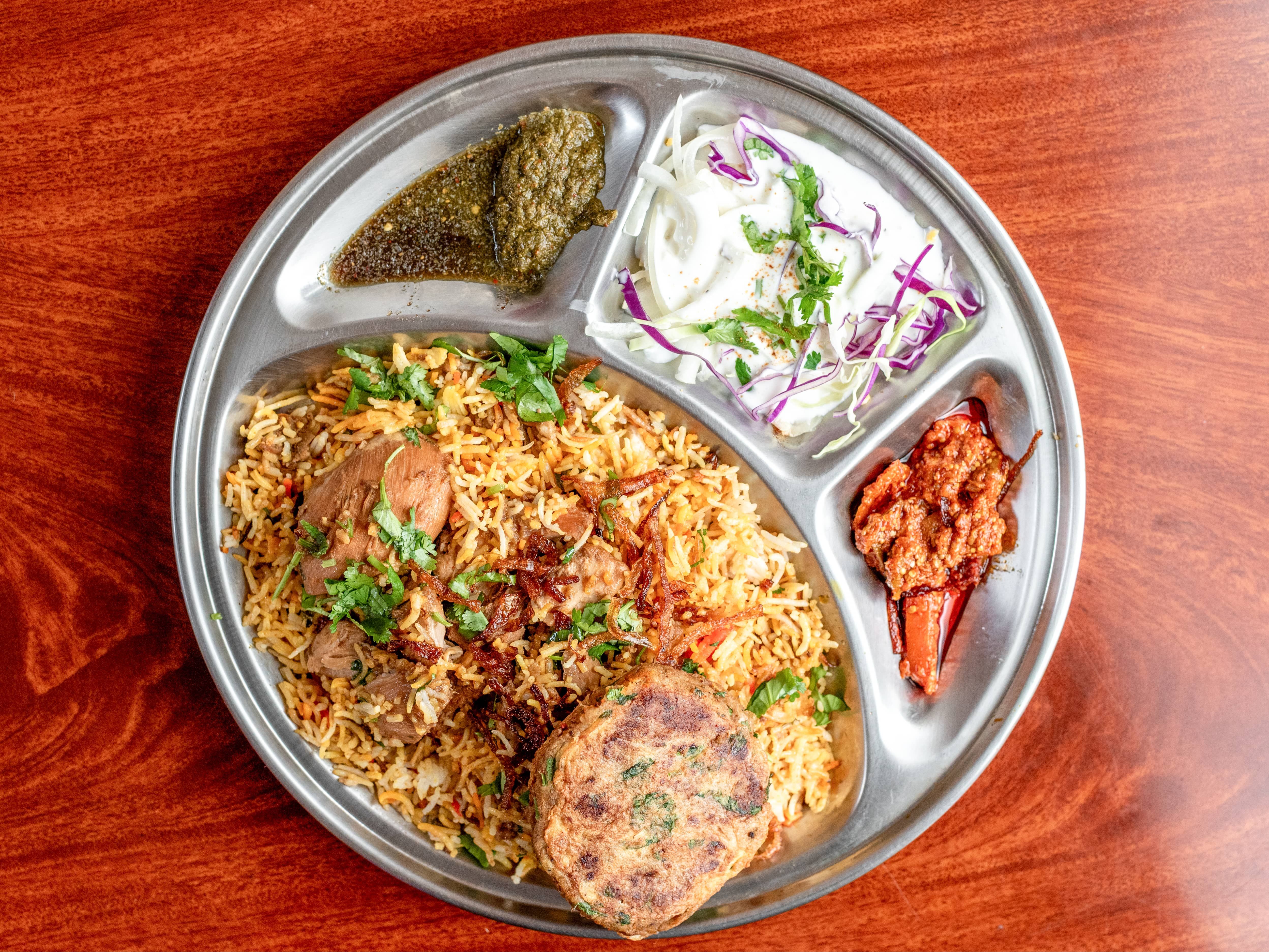 Chicken Biryani With Shami Kabab.