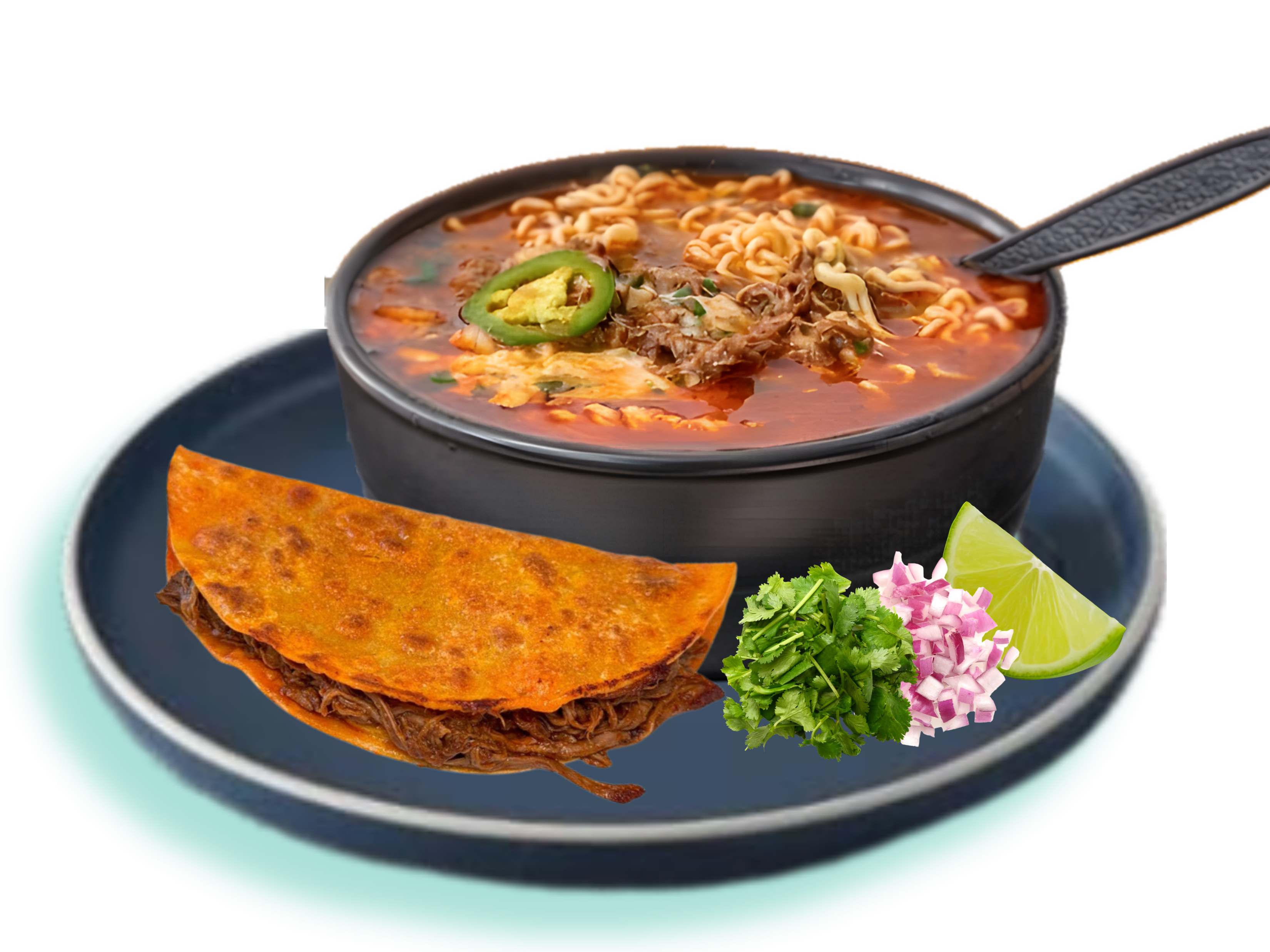 Birria Ramen Bowl + Birria Taco.