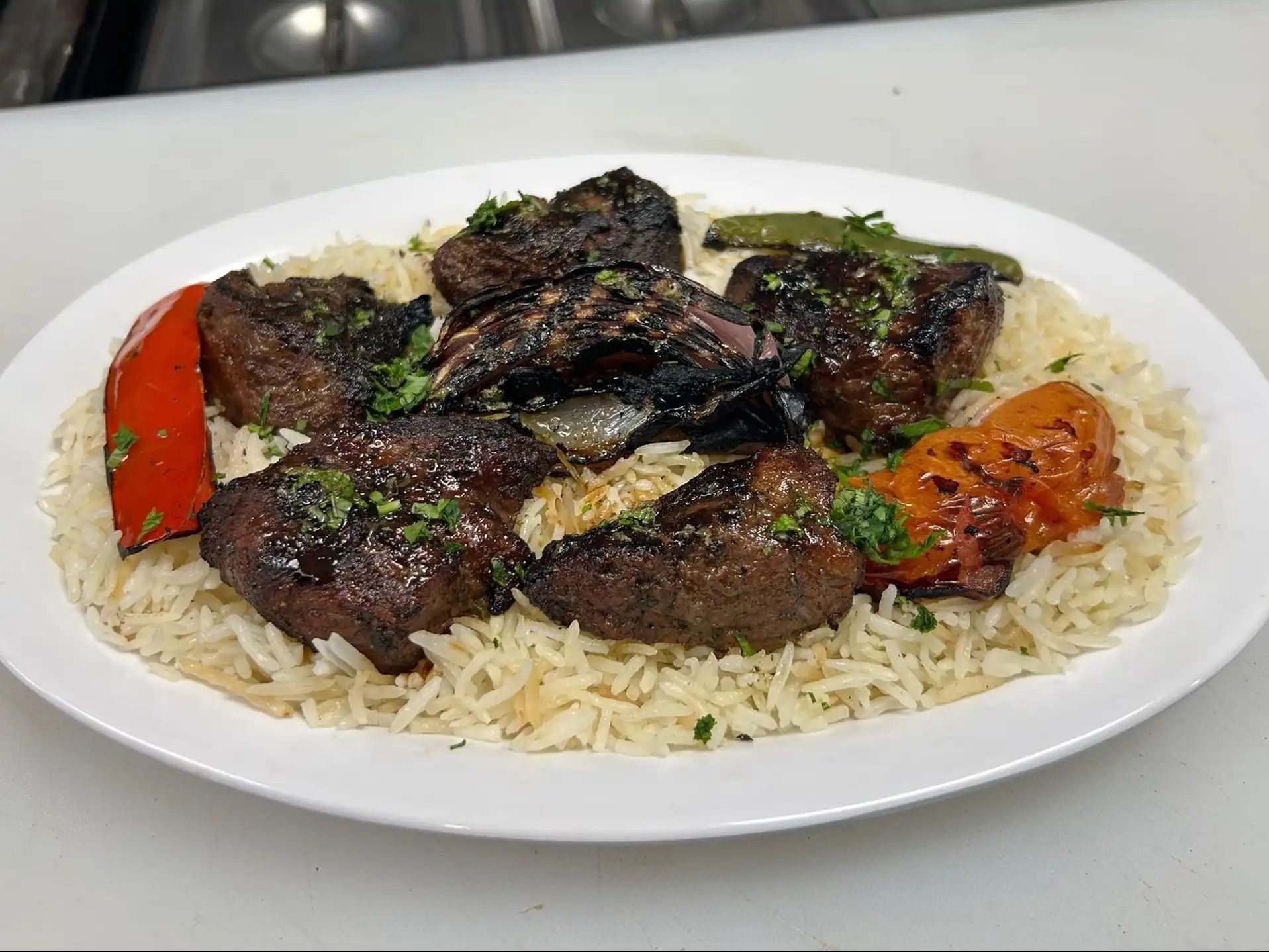 Lamb Shish Kebab Plate.