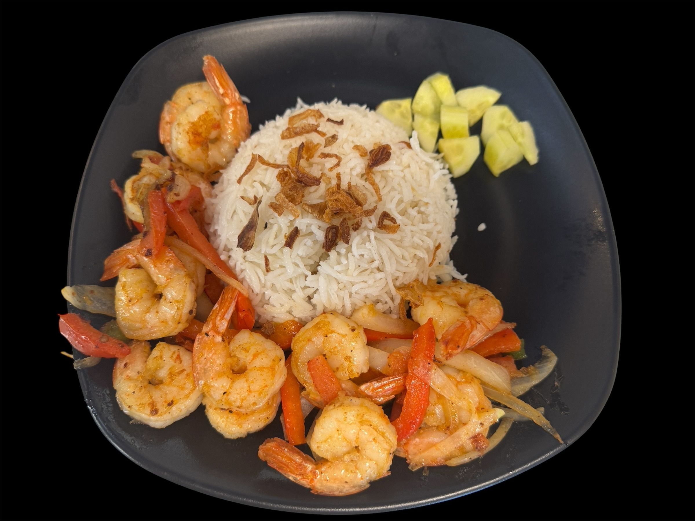 Shrimp Rice Bowl (With Sauted Onion,tomato, Pepper).