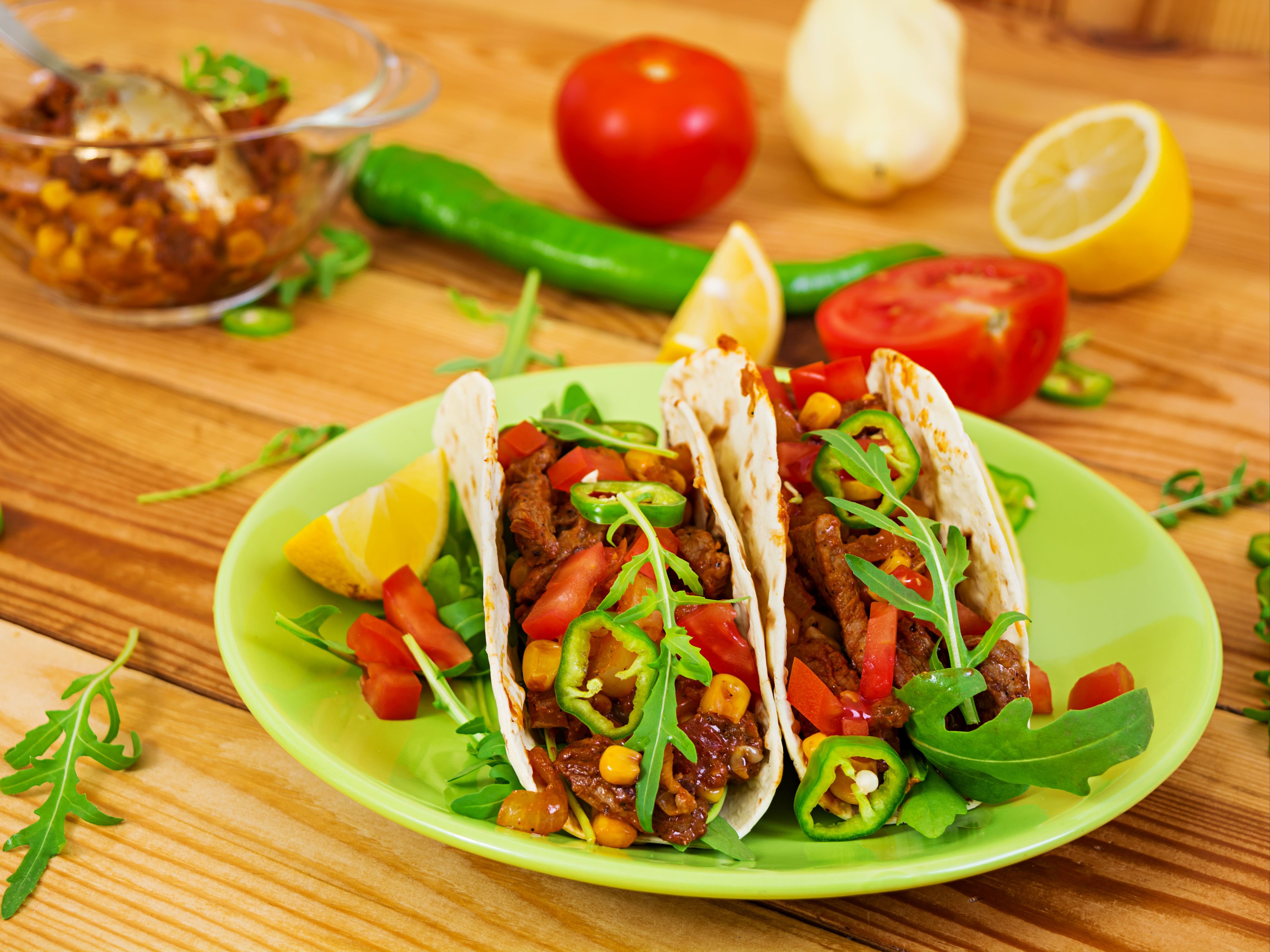 Two Tacos With Rice And Beans