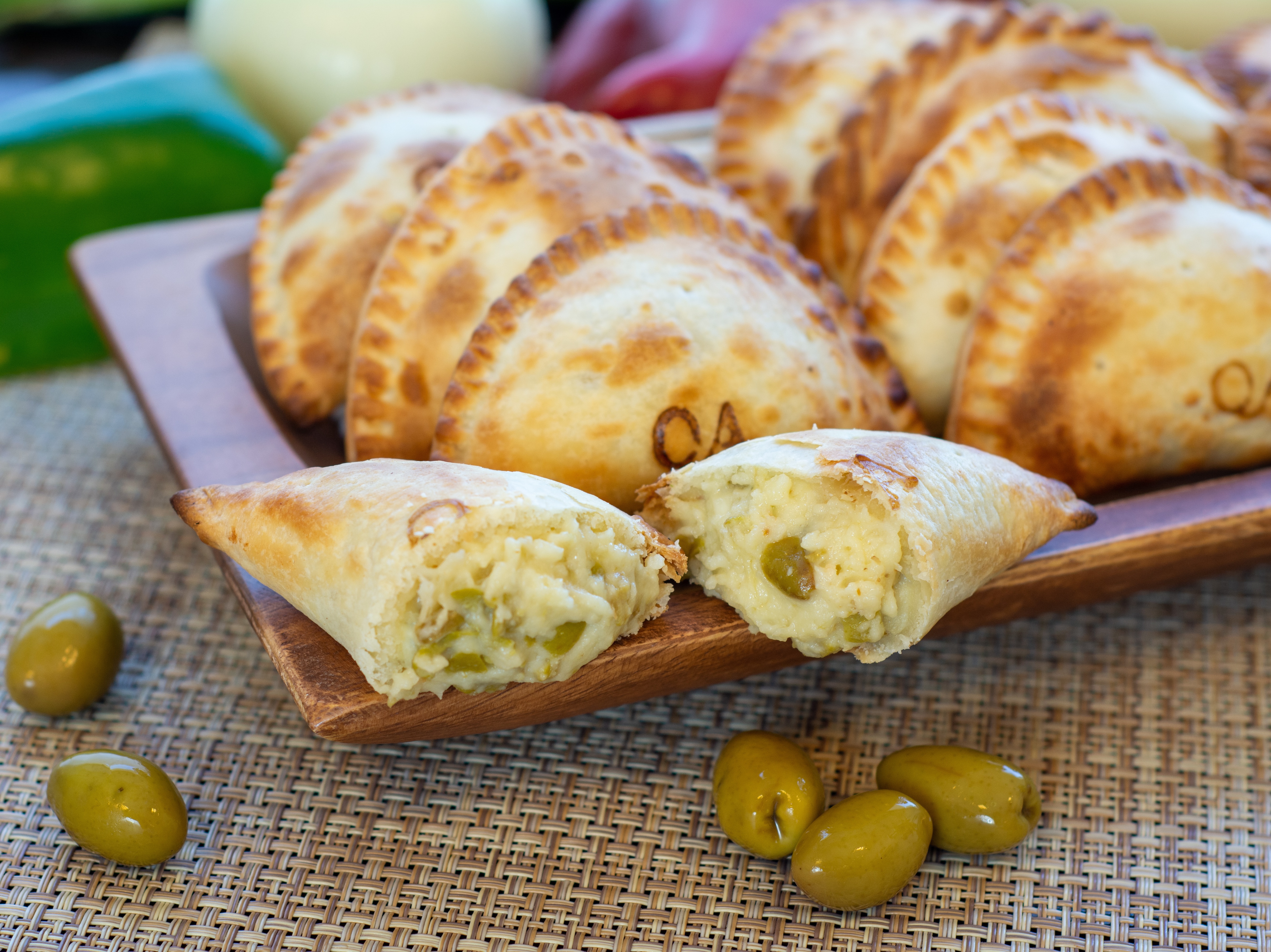 Olives and Cheese Empanada.