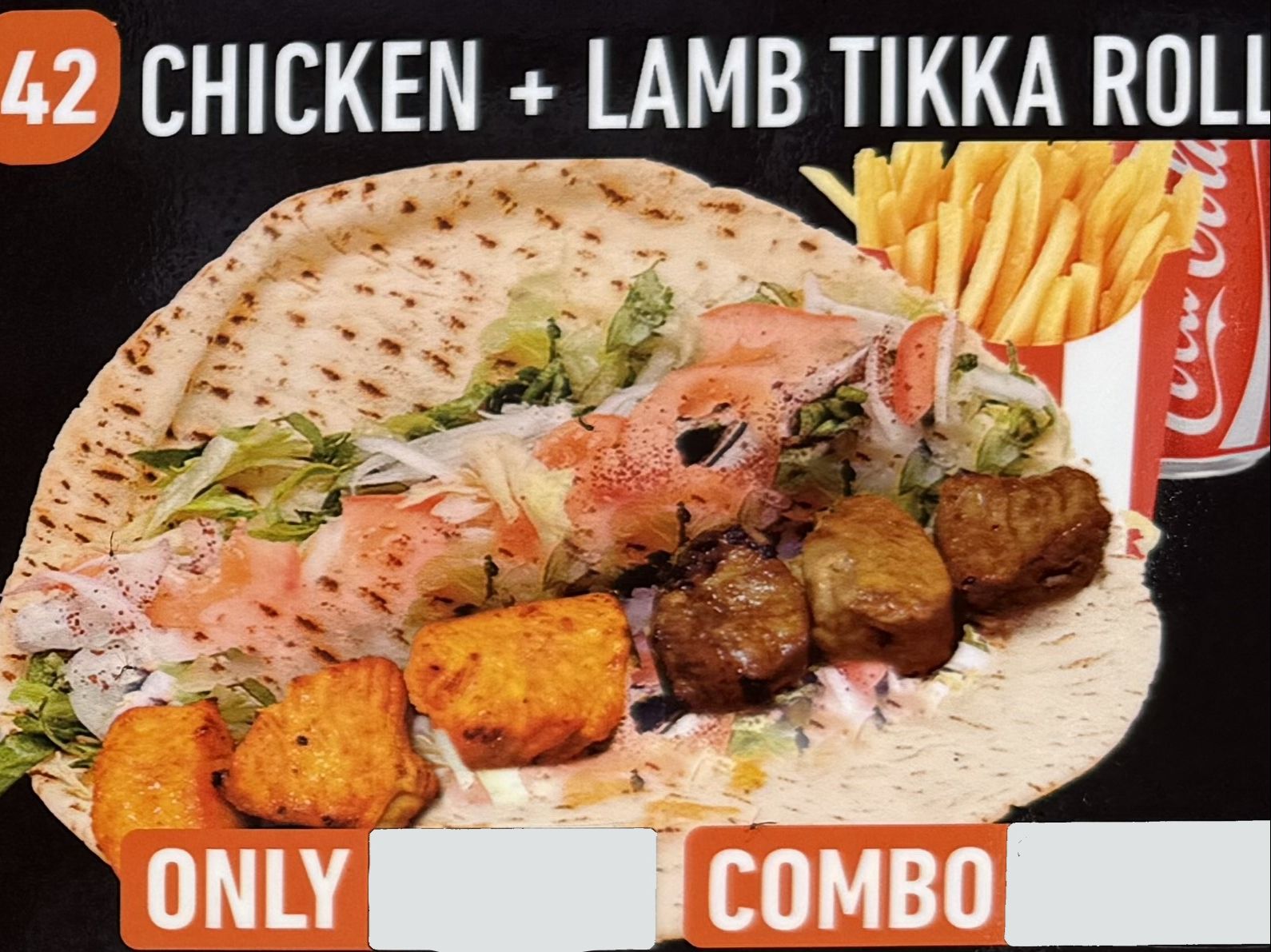 #42 Chicken + Lamb Tikka Roll W/ Fries And Can Soda