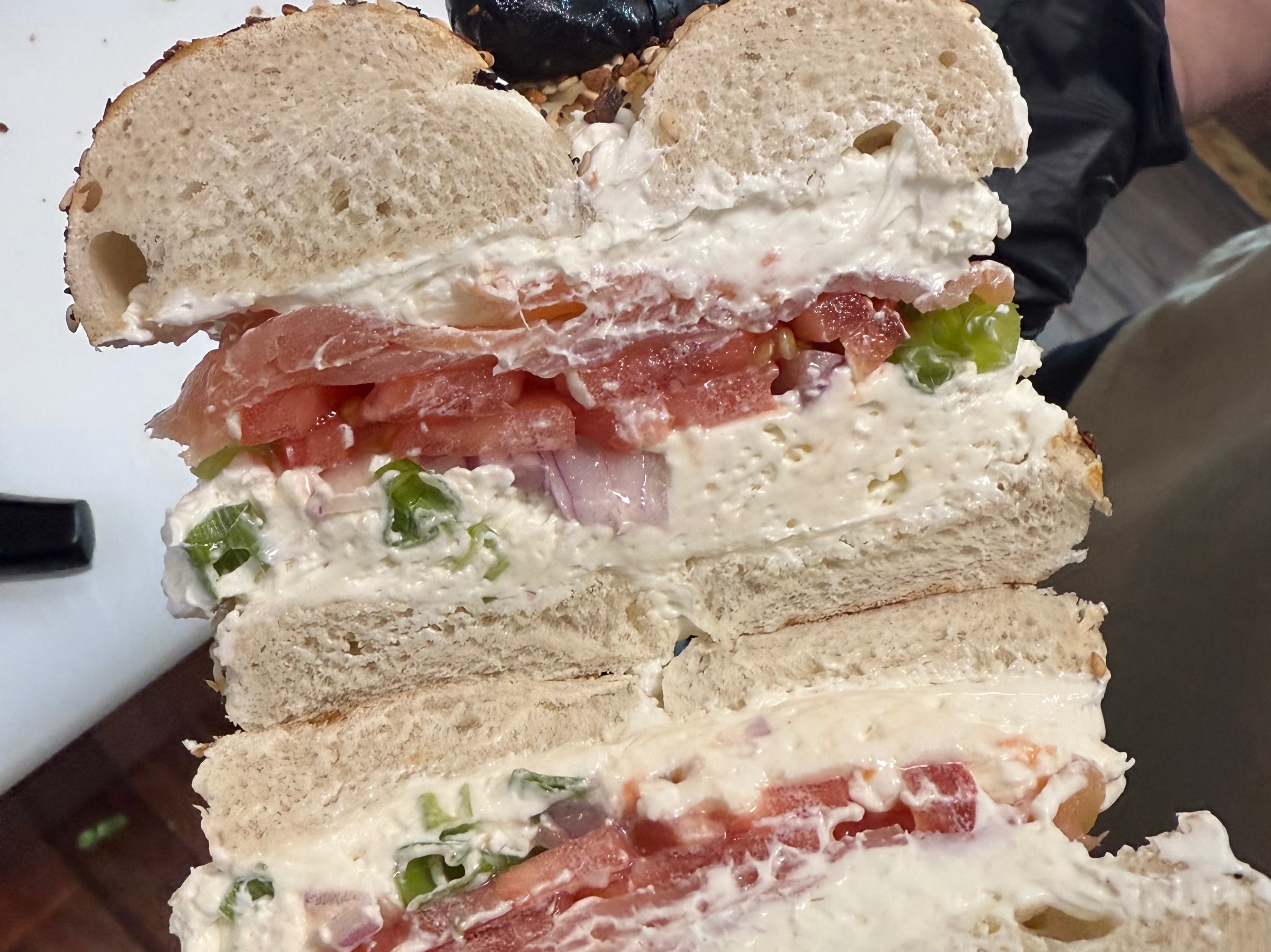 Bagel with Lox and cream cheese.