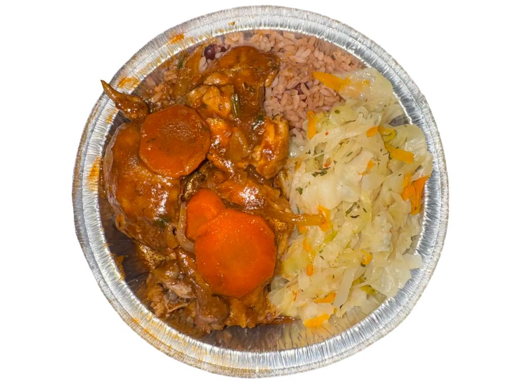 Stew Chicken Rice & Beans Lunch Special.
