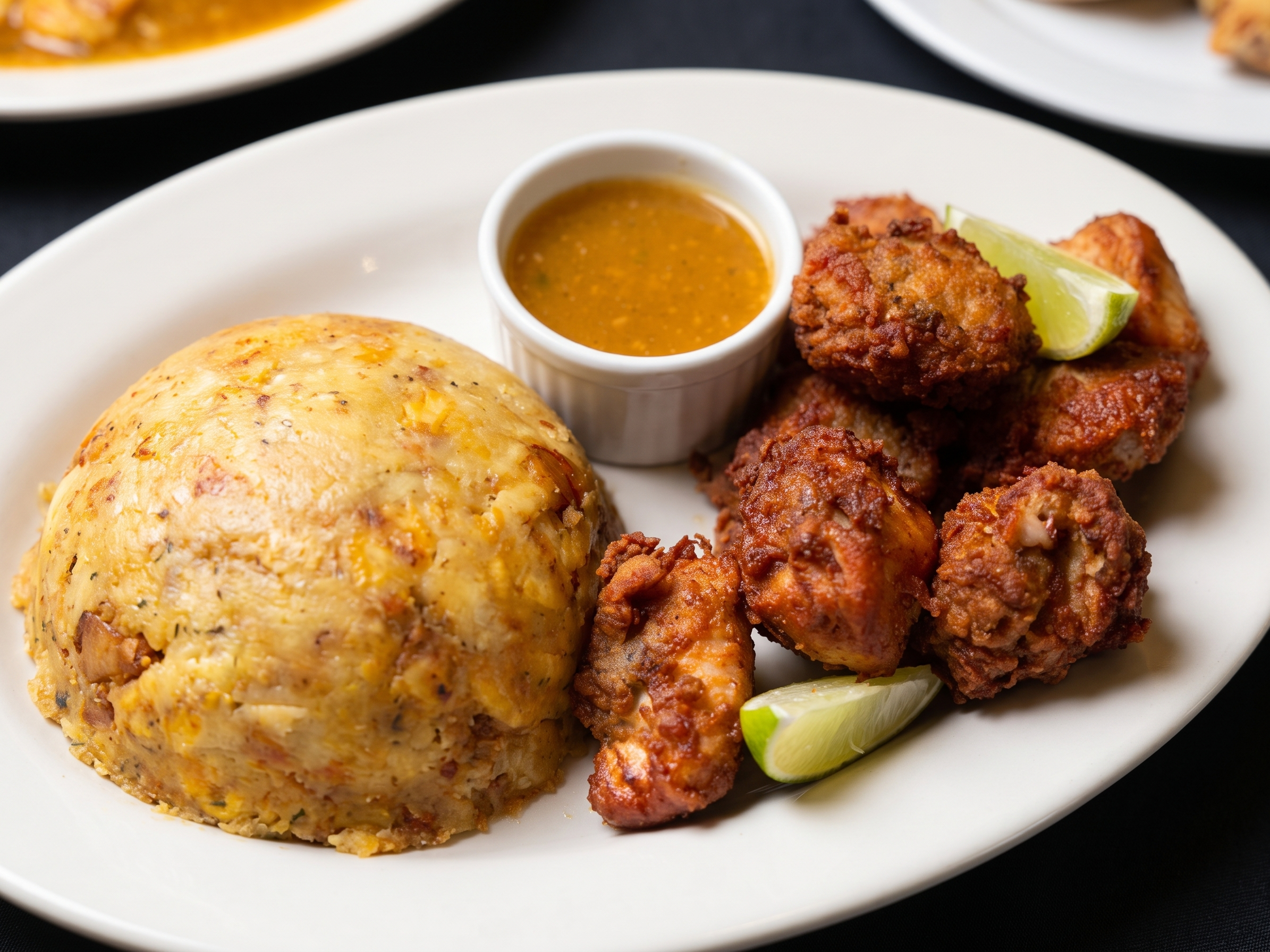 Mofongo con Chicharrones de Pollo.