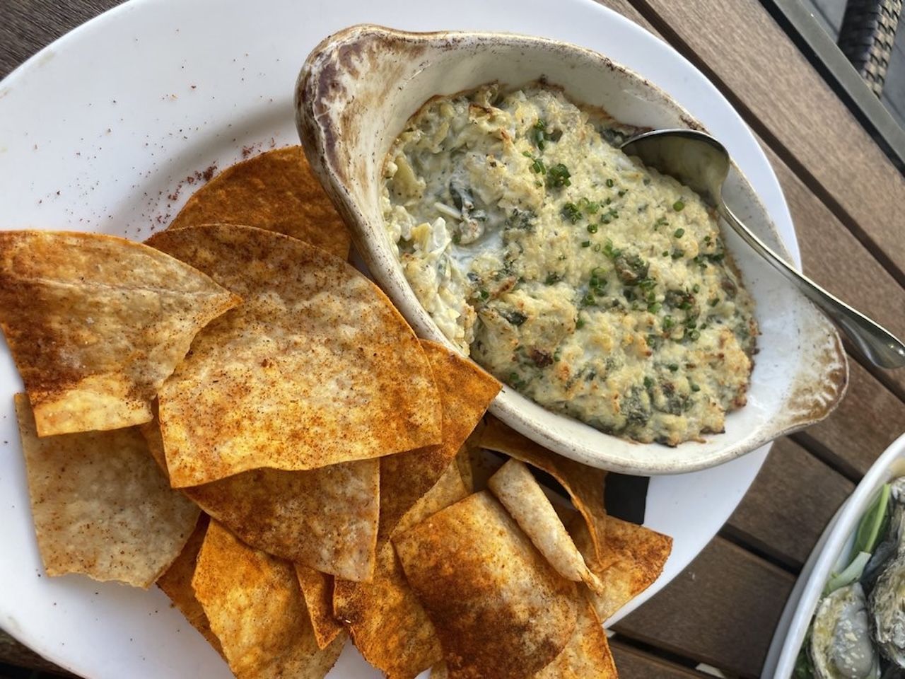 Artichoke Spinach Dip-Fresh Tortilla Chips.