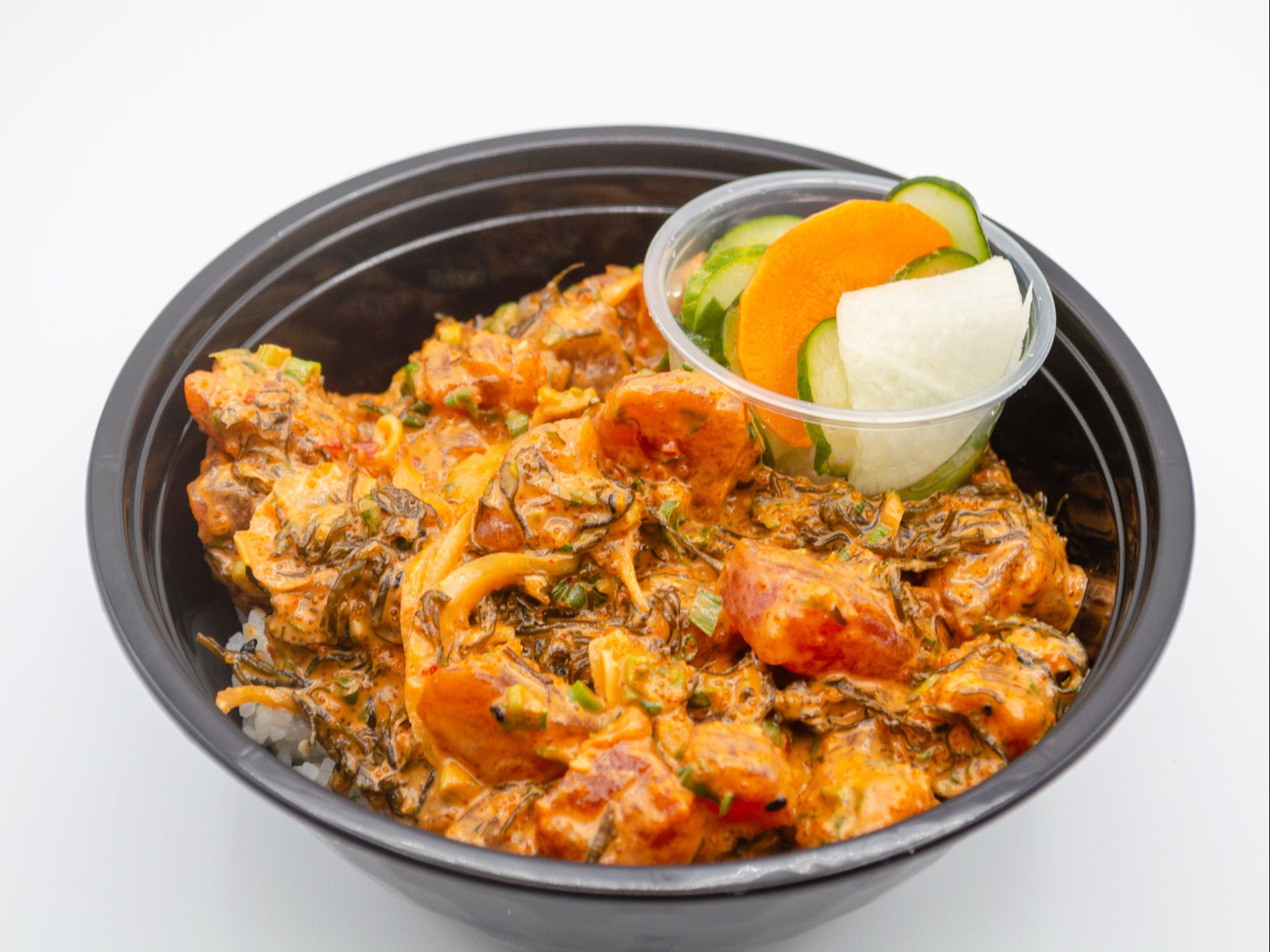 Poke Bowl (Regular) from Yama's Fish Market — Your selection of one of our signature ahi or tako recipes, served with rice and your choice of namasu, cucumber kim chee, lomi salmon, ocean salad or taegu.