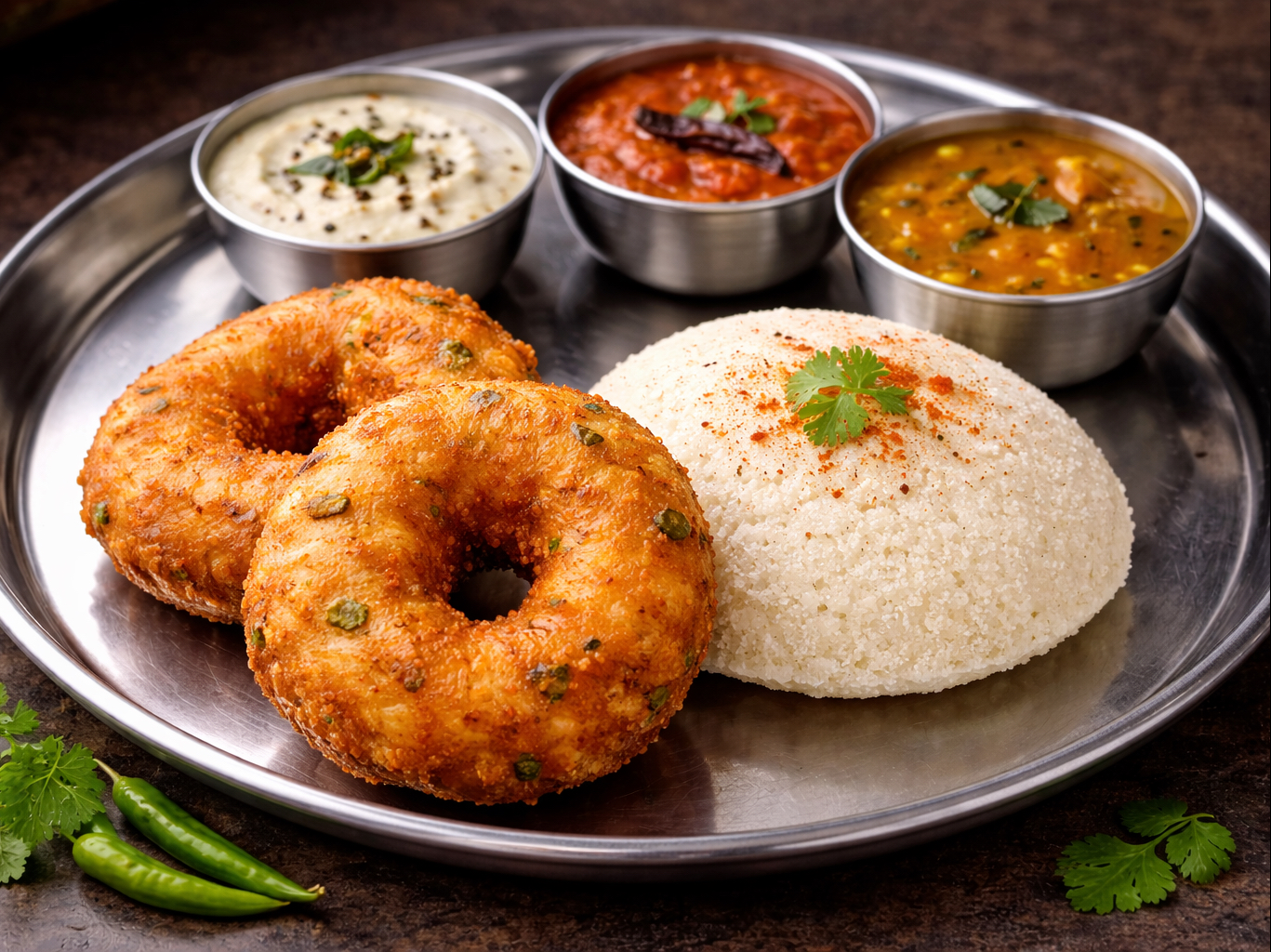 Vada Idli Combo (2 Pcs Vada, 1 Idli).