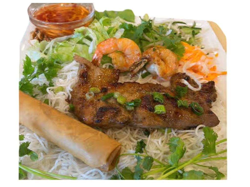 B86. Grilled Chicken, Shrimp, Egg Roll.