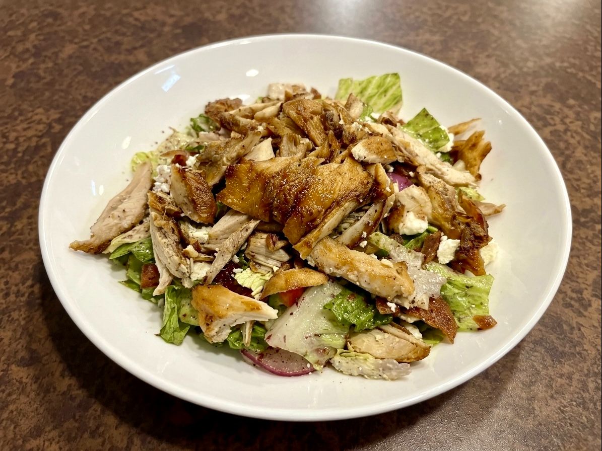 Fattoush with Chicken Shawarma.