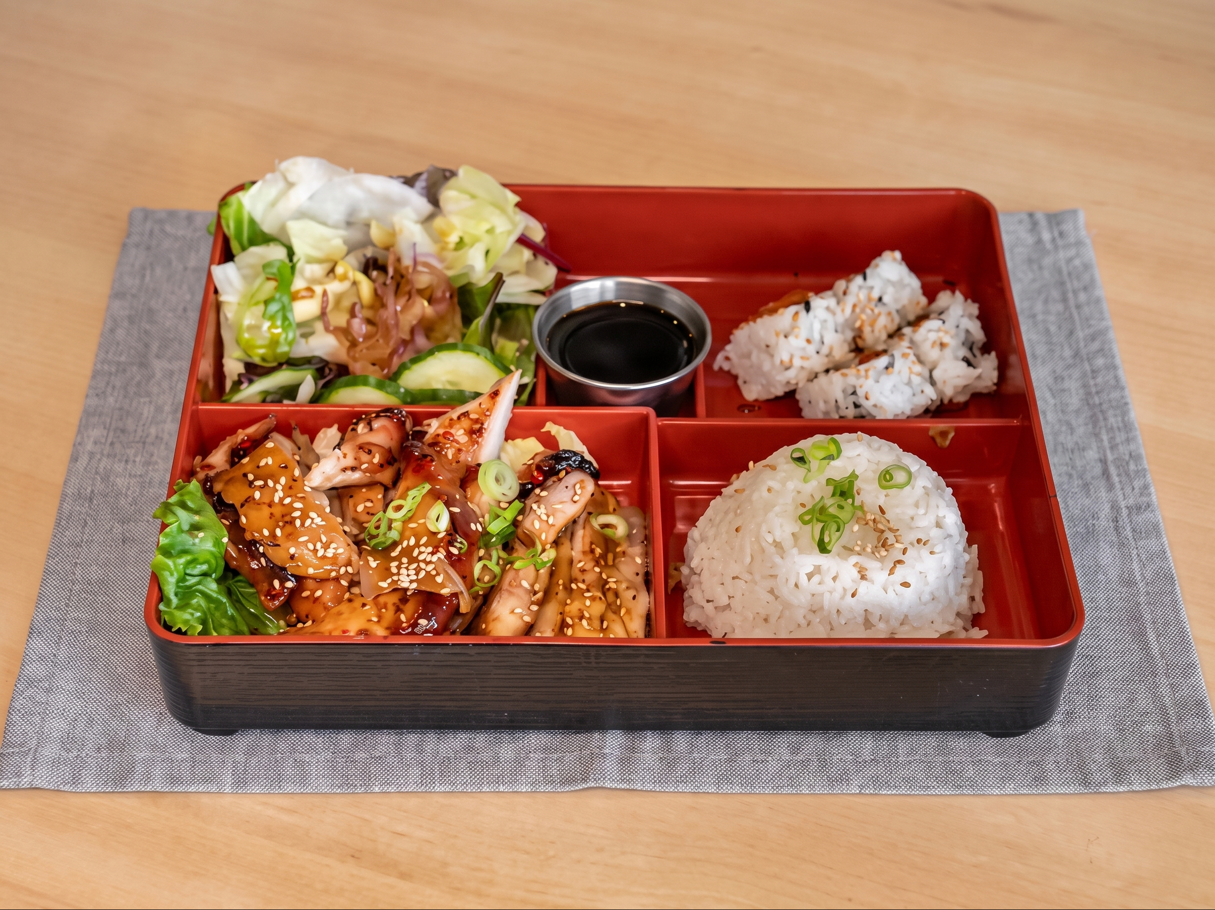 Dinner Teriyaki Chicken Bento Box, Sushi.