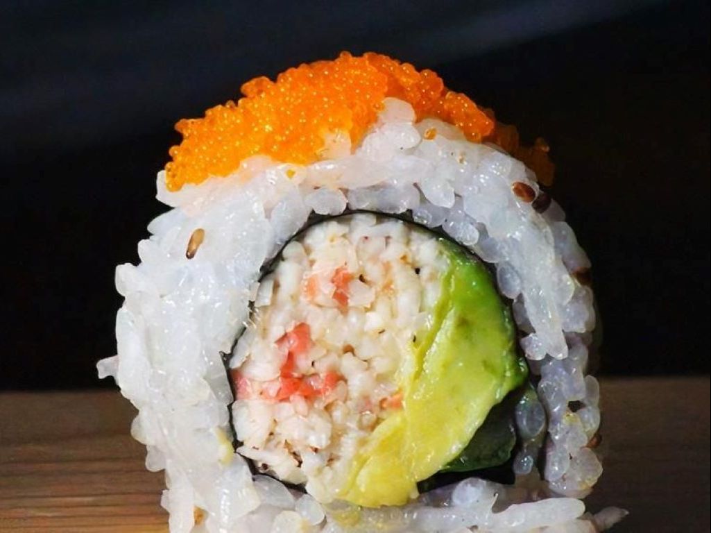 California Roll, Avocado, cucumber, crab stick, fish egg on top