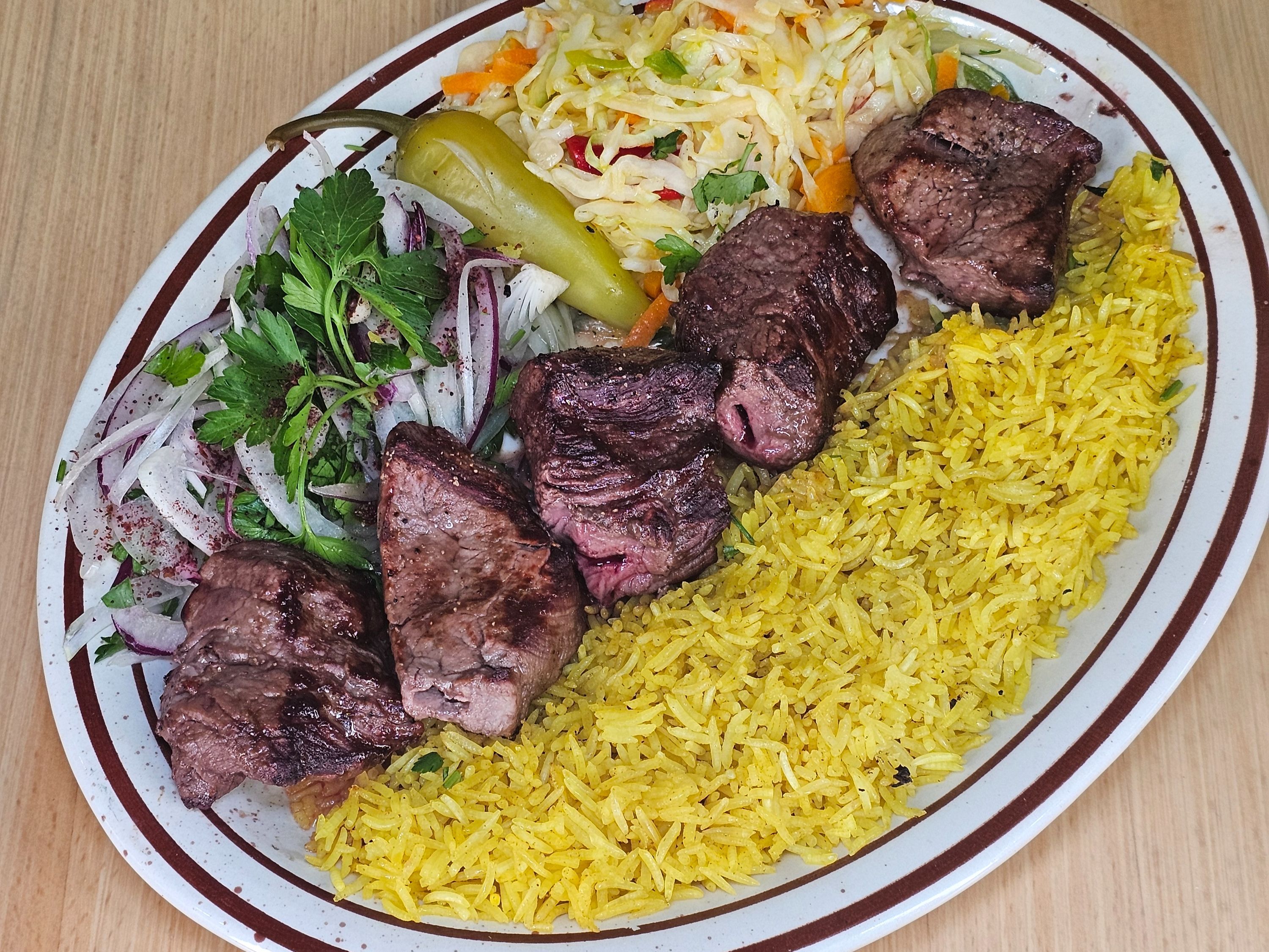 Beef Filet Mingon Kebab.