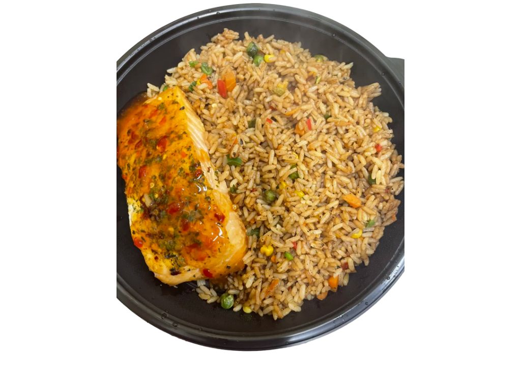 Grilled Salmon 8oz Sweet Chilli W/ Veggie Rice.