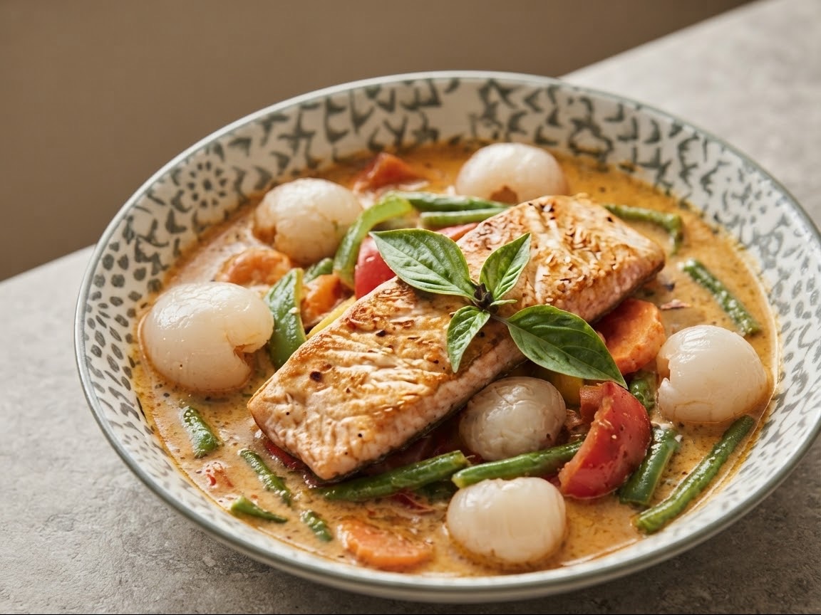 Lychee Salmon Panang Curry.