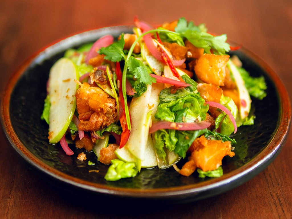 Crispy Salmon and Chili Caramel Salad.