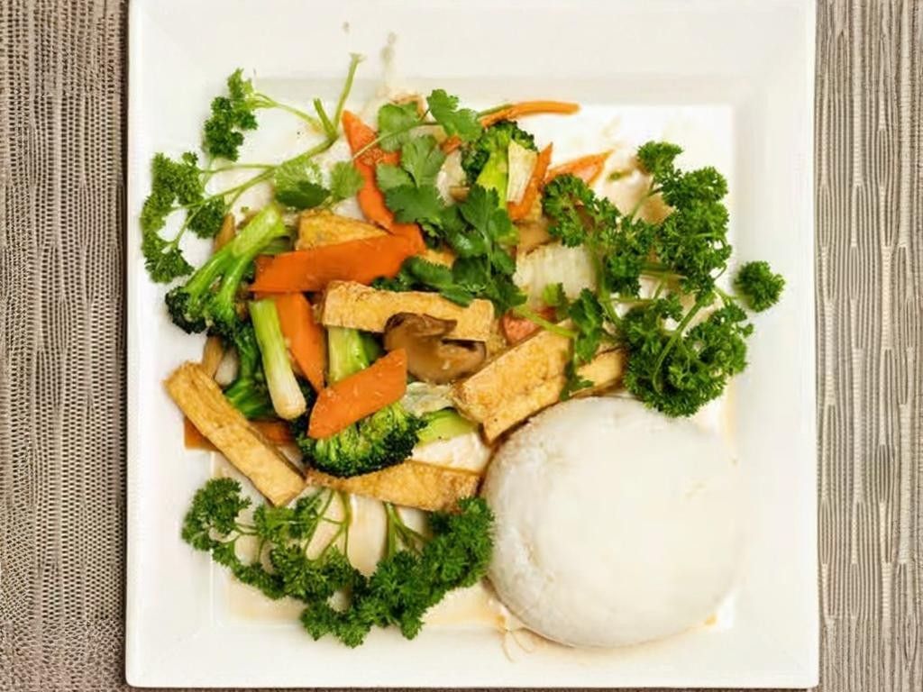 V95. Sauteed Vegetable Tofu with Rice.